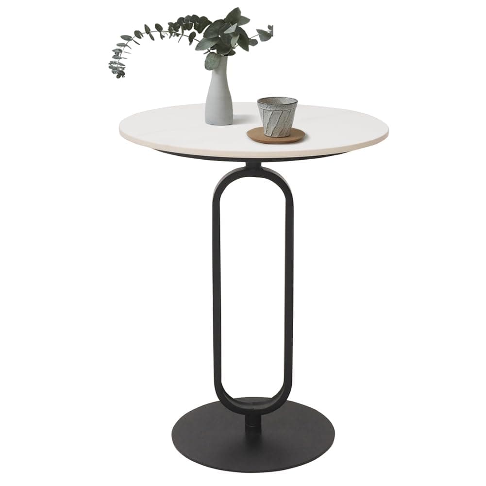 Mesa auxiliar redonda blanca con base de metal negra