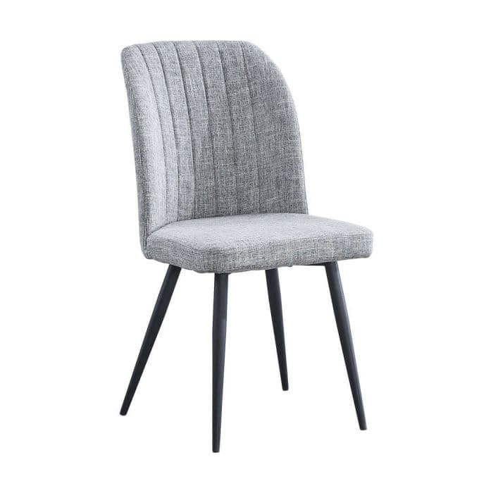 Silla de comedor tapizada en gris con patas de metal negro