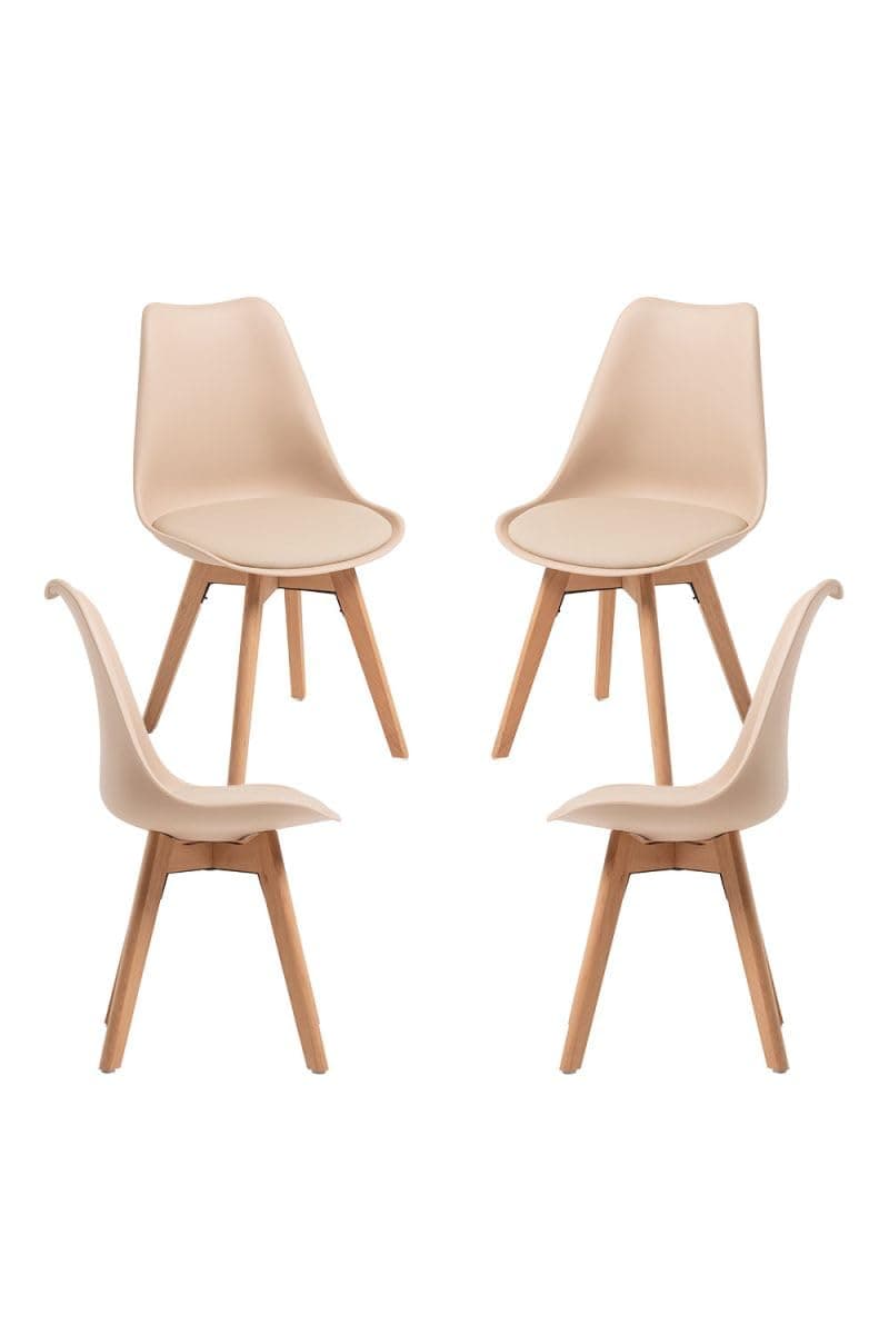 Pack de 4 Sillas de Comedor Beige con Patas de Madera