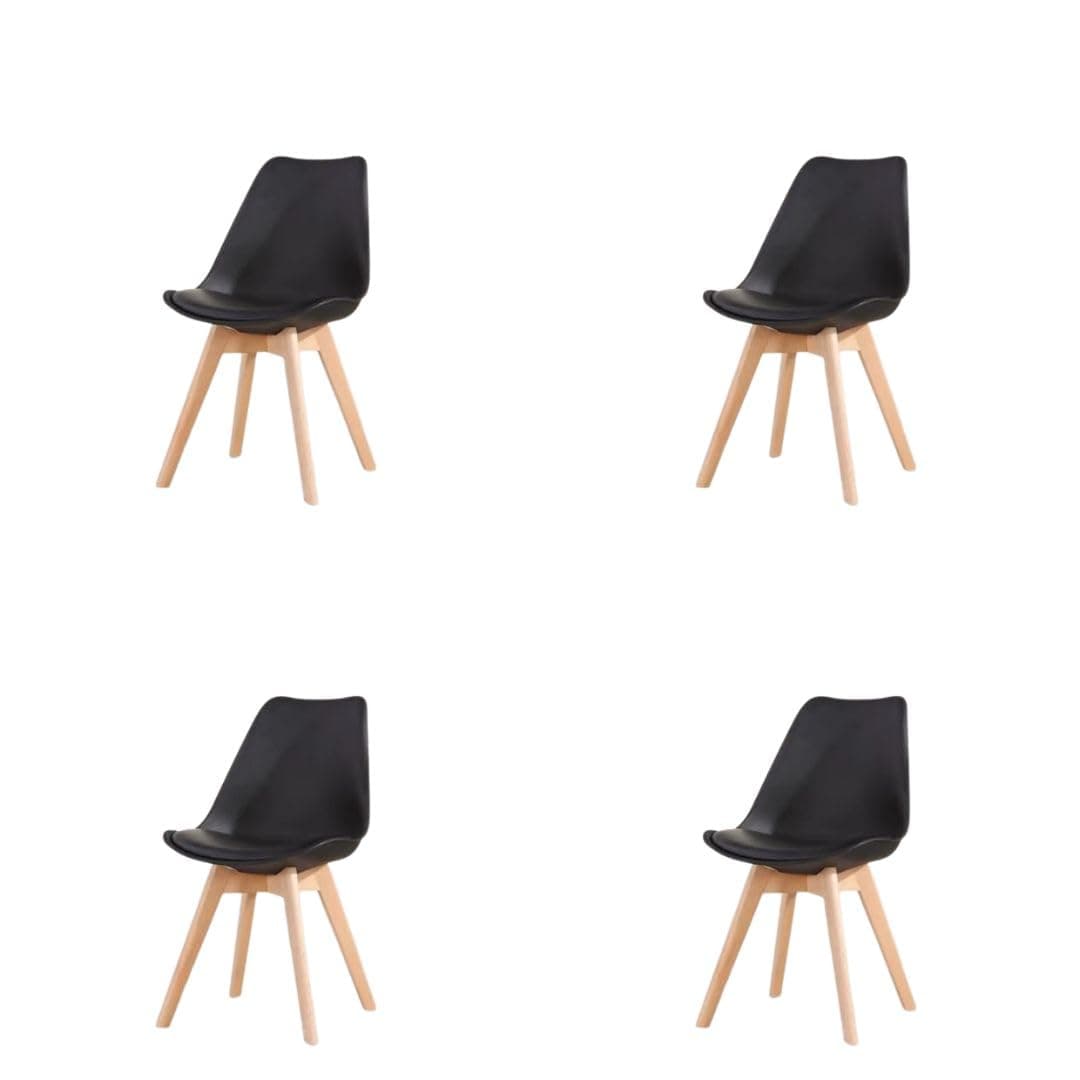 Silla de Comedor Nórdica Negra con Patas de Madera Clara