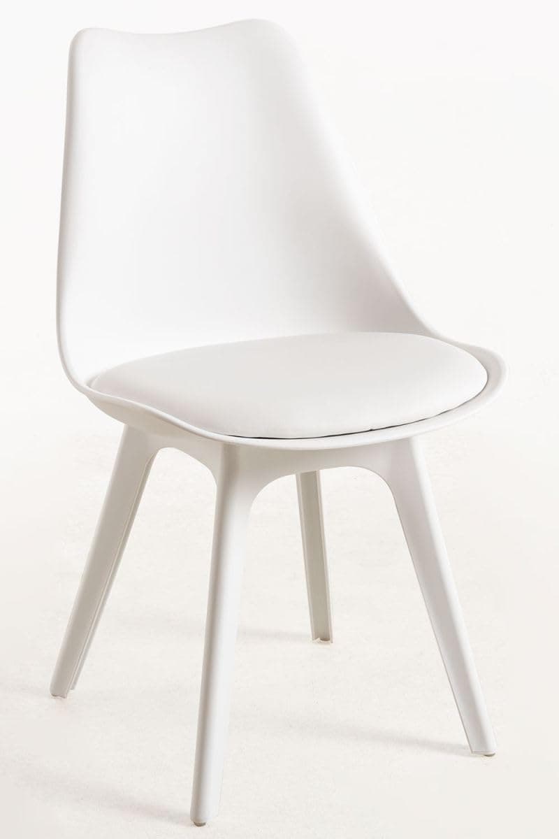 Silla de comedor blanca estilo nórdico con asiento acolchado