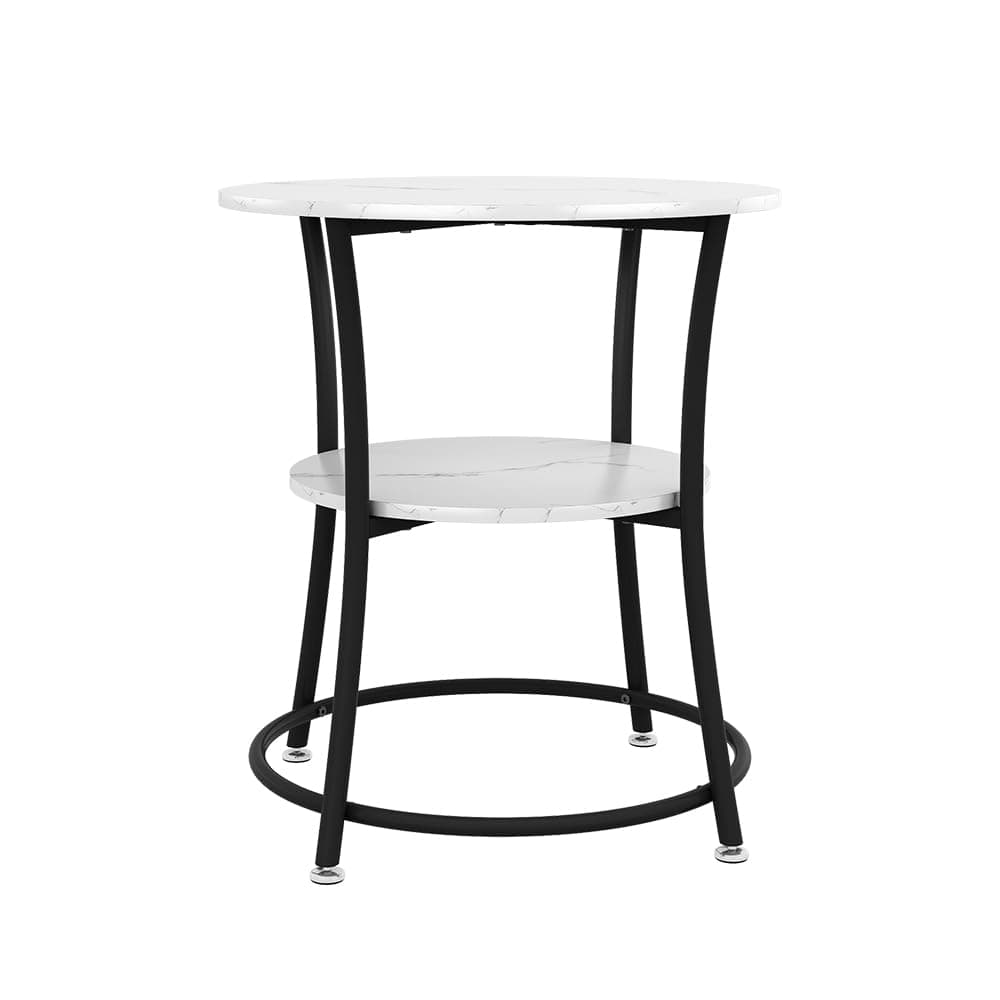 Mesa auxiliar redonda de metal negra y tapa de mármol blanco