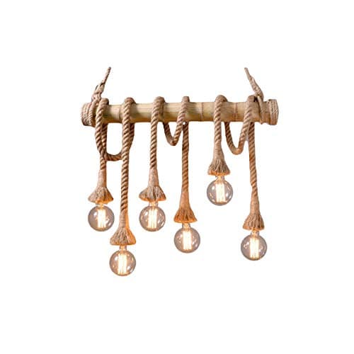 Lámpara de techo de cuerda y bambú