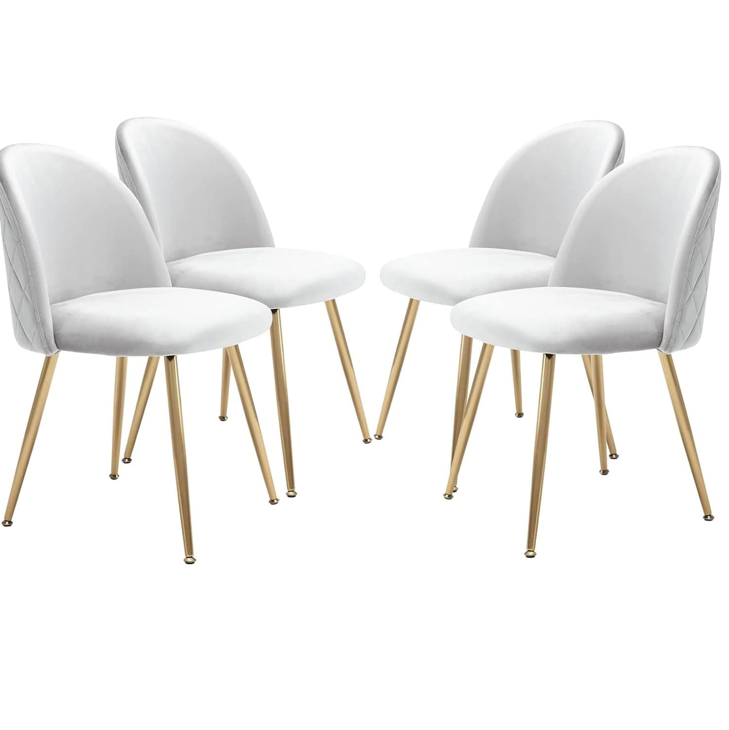 Set de 4 sillas de comedor tapizadas en terciopelo blanco y patas doradas