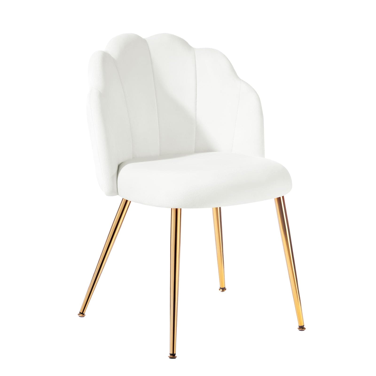 Silla de comedor tapizada en terciopelo blanco con patas doradas