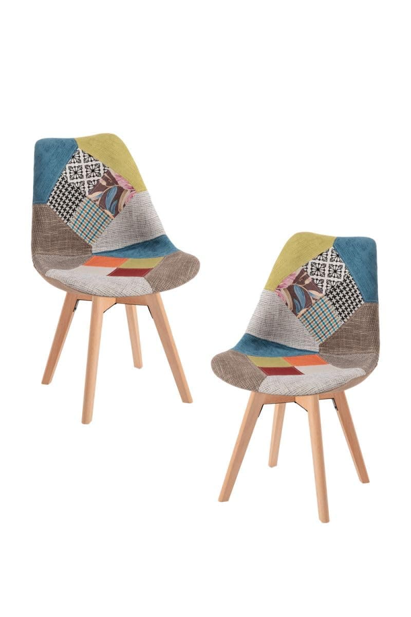 Silla de comedor patchwork con patas de madera clara