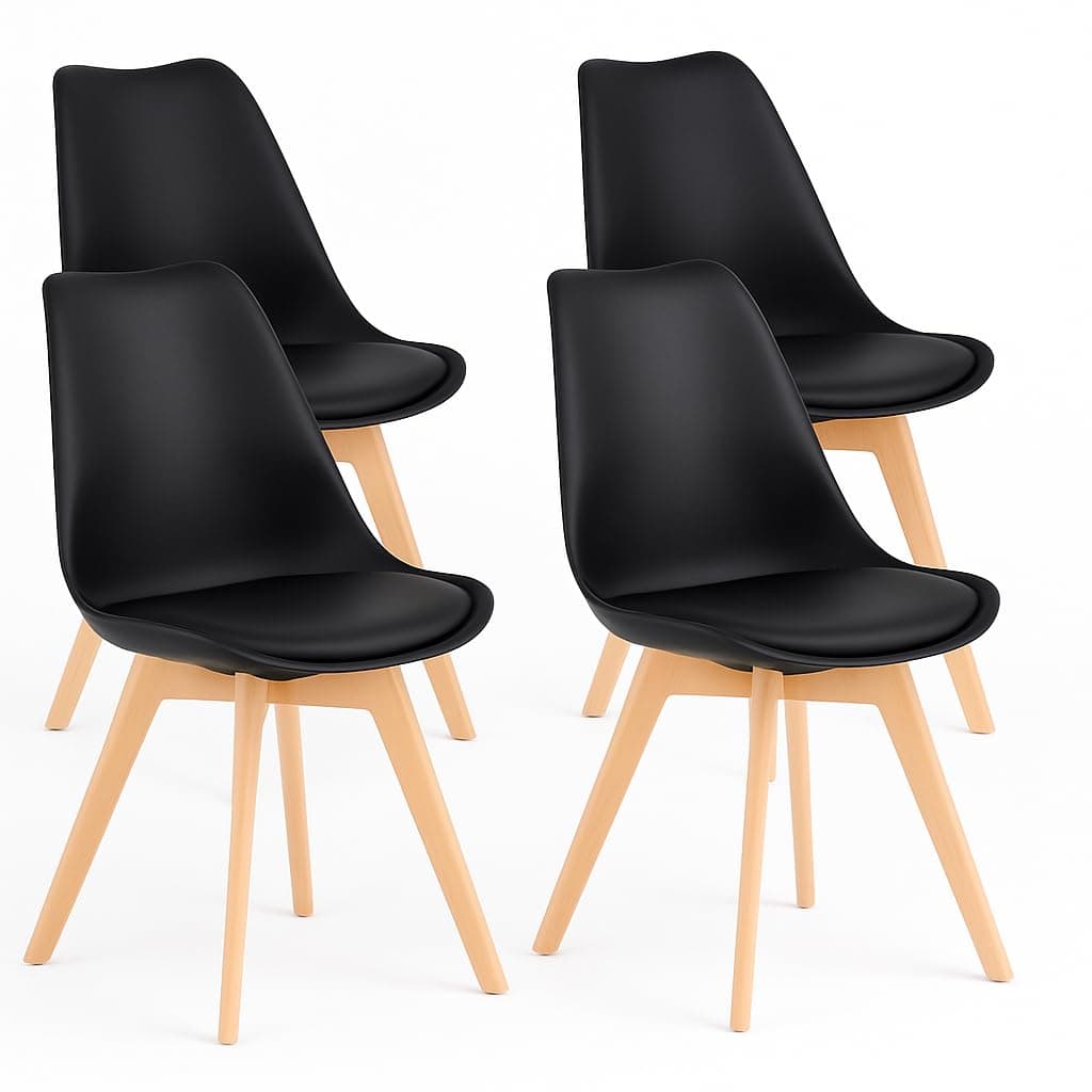 Sillas de comedor negras con patas de madera clara estilo nórdico