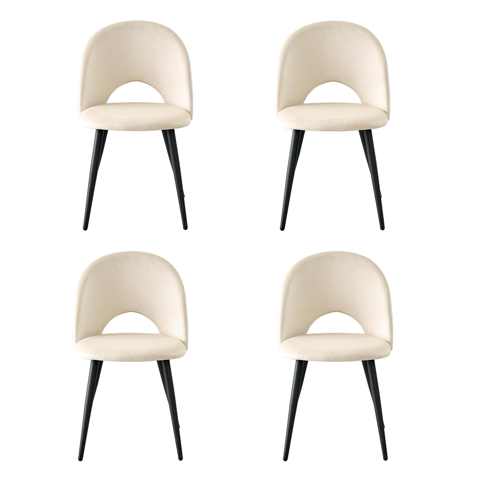 Silla de comedor tapizada en beige con patas de metal negro