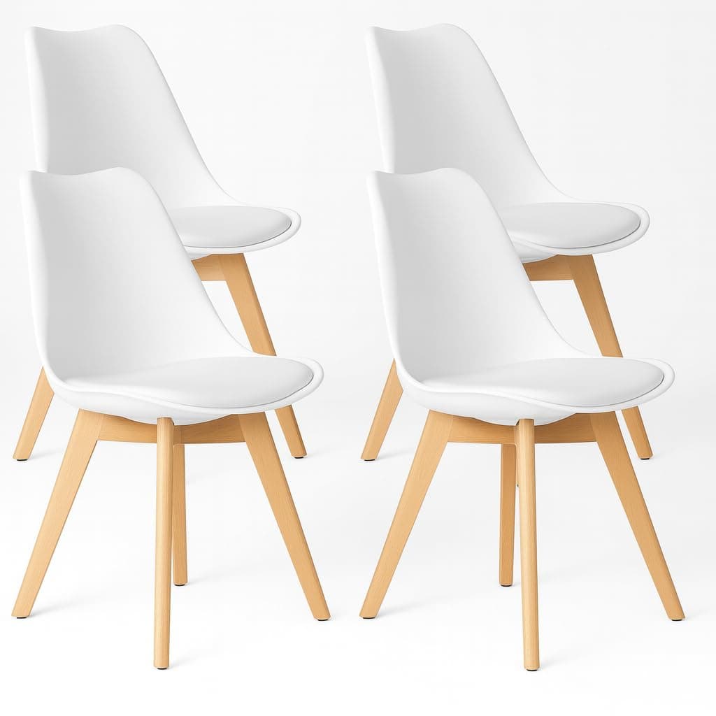 Silla de Comedor Nórdica Blanca con Patas de Madera Clara