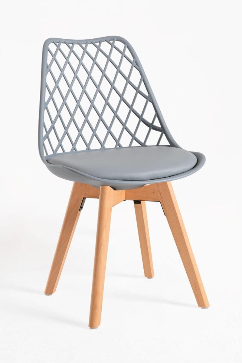 Silla de comedor gris con patas de madera clara
