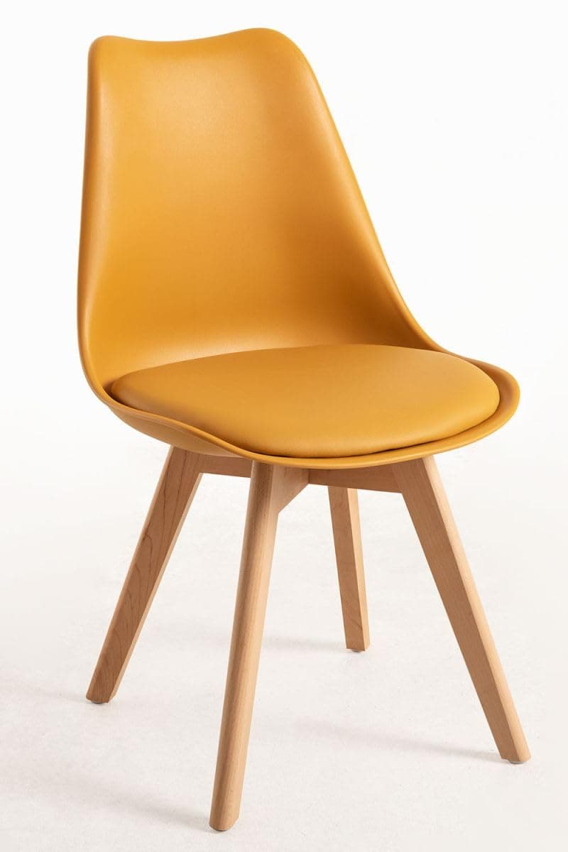 Silla de comedor mostaza con patas de madera clara