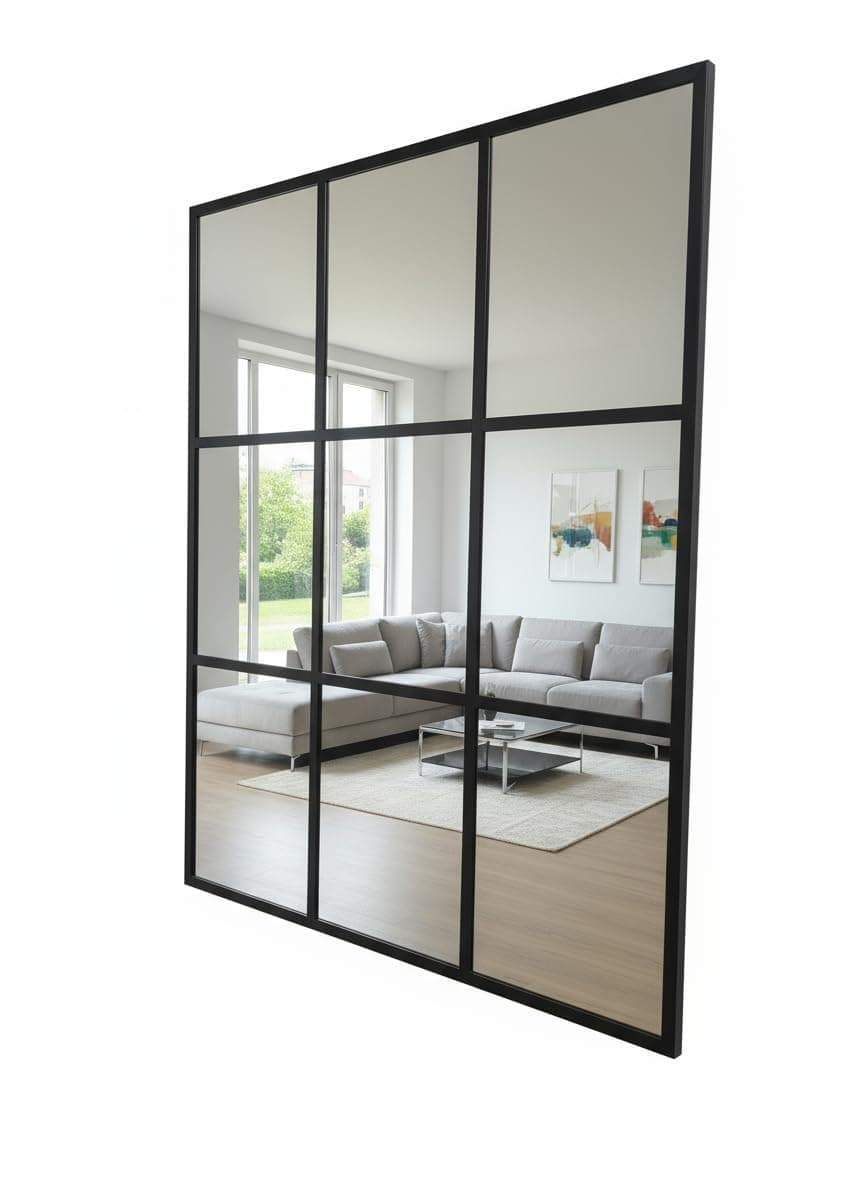 Espejo de pared estilo industrial con marco negro