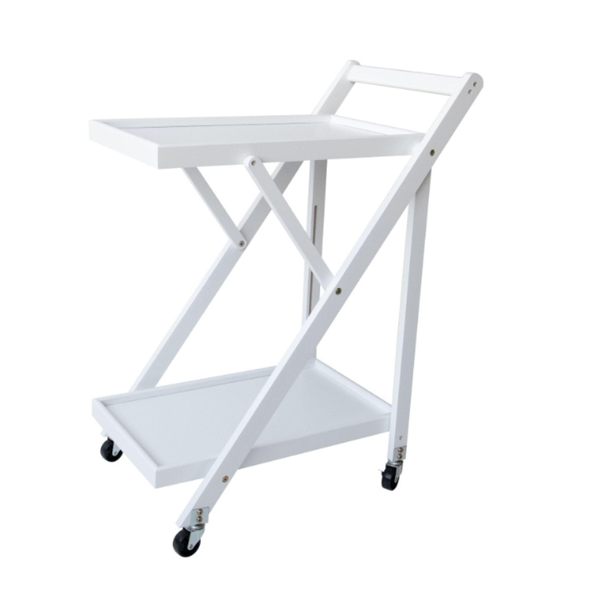 Carrito de servicio plegable blanco con ruedas