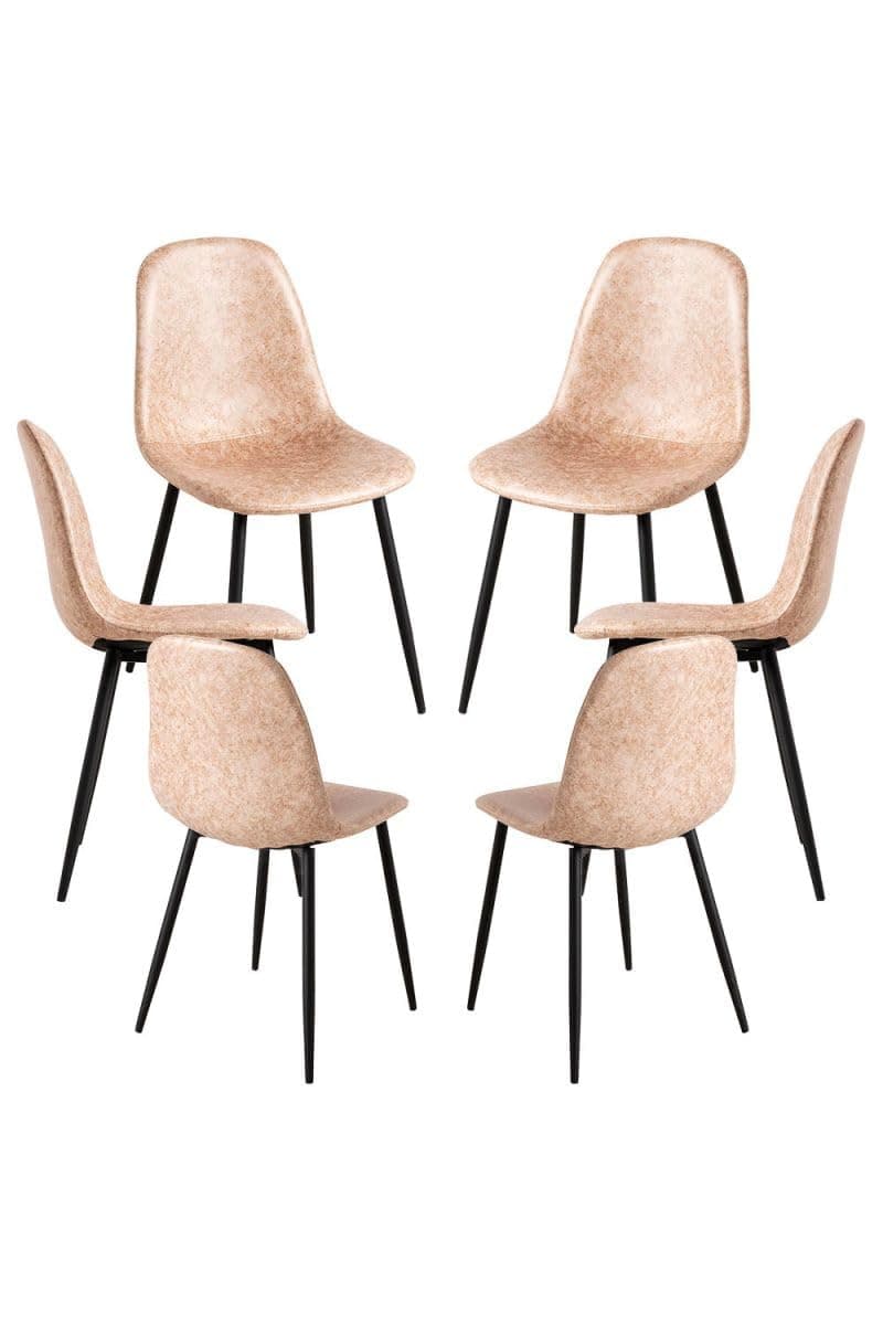 Juego de 6 sillas de comedor beige con patas de metal negras