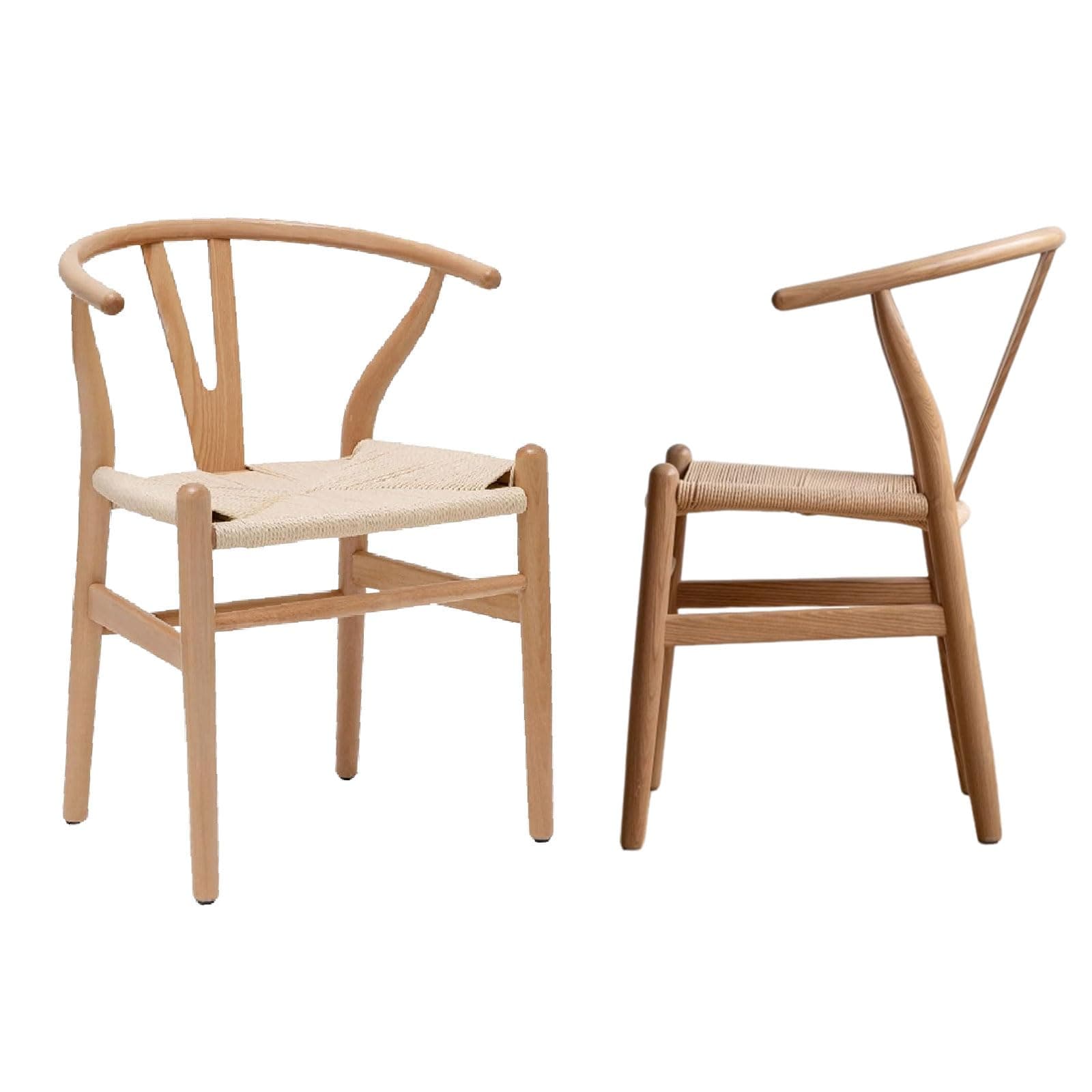 Silla Wishbone de madera natural y asiento de cuerda