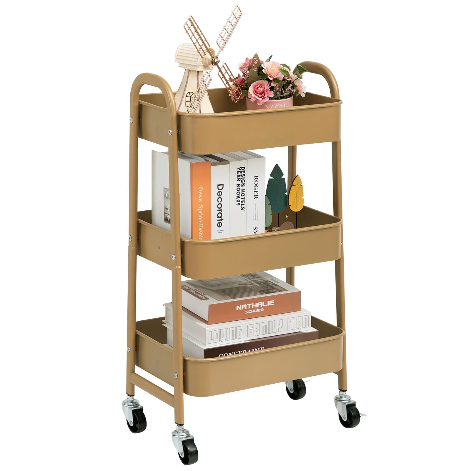 Carro de servicio dorado con ruedas