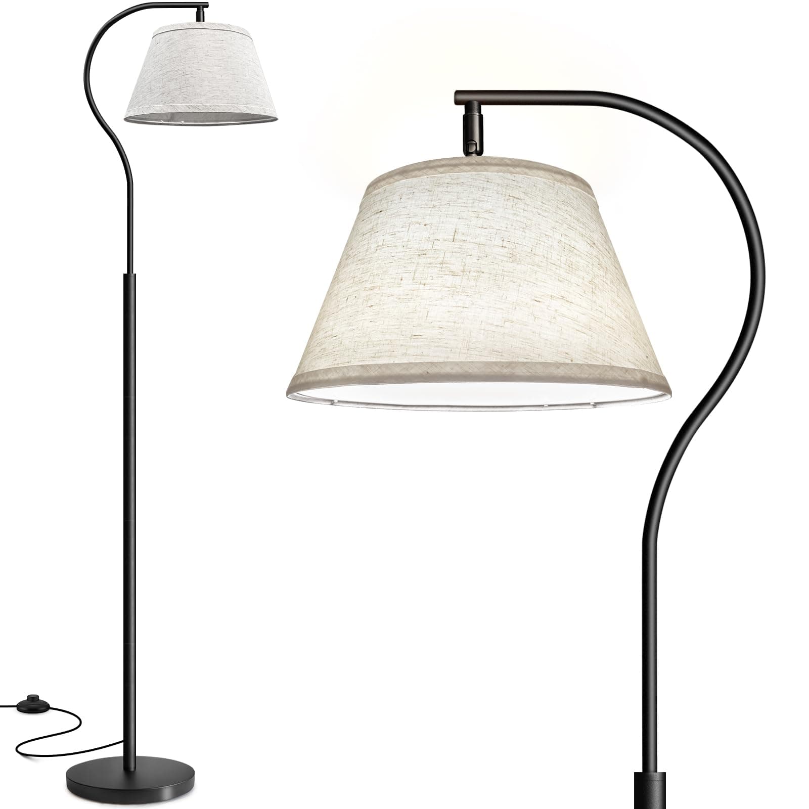 Lámpara de pie arco moderna con pantalla de tela