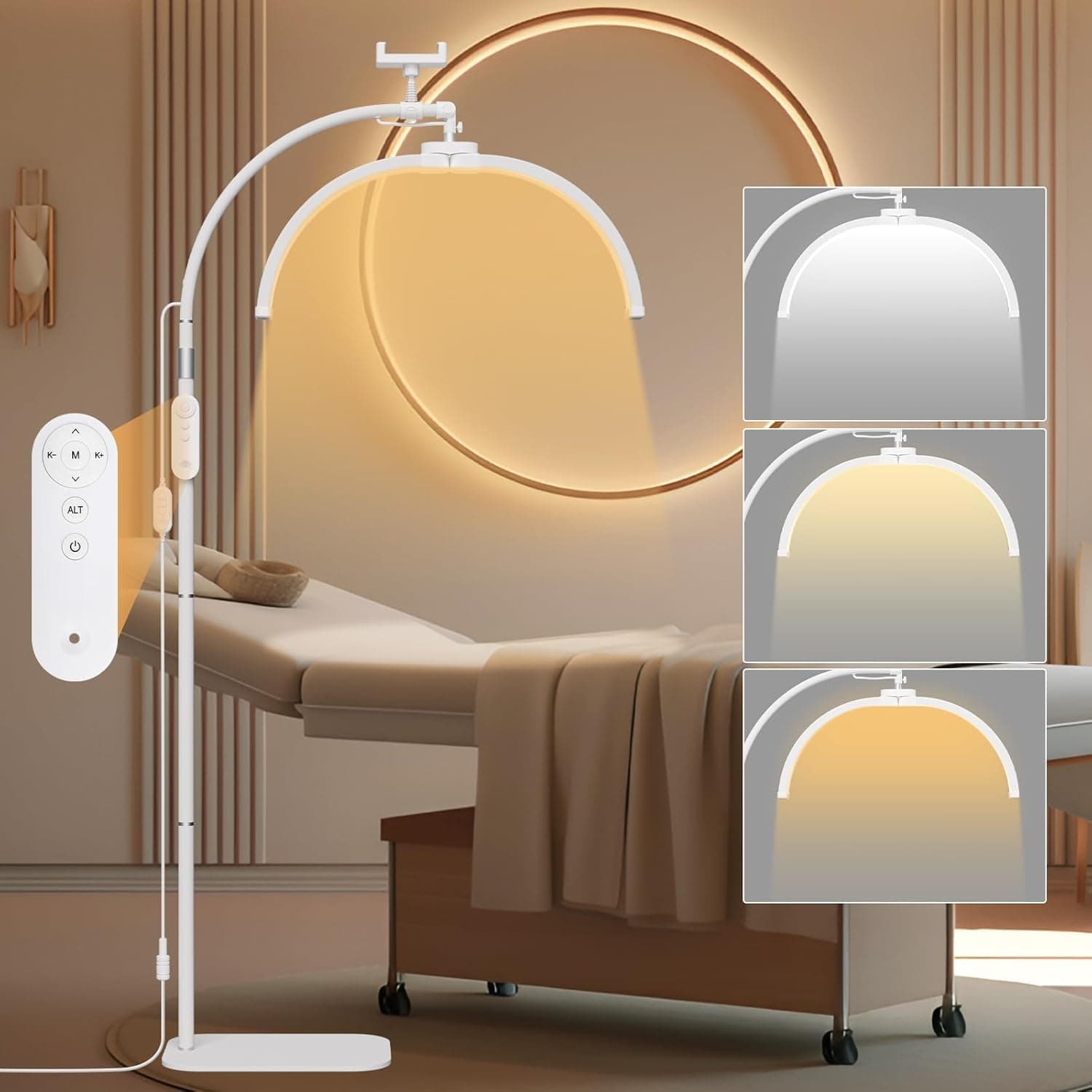 Lámpara de pie arqueada blanca con control remoto