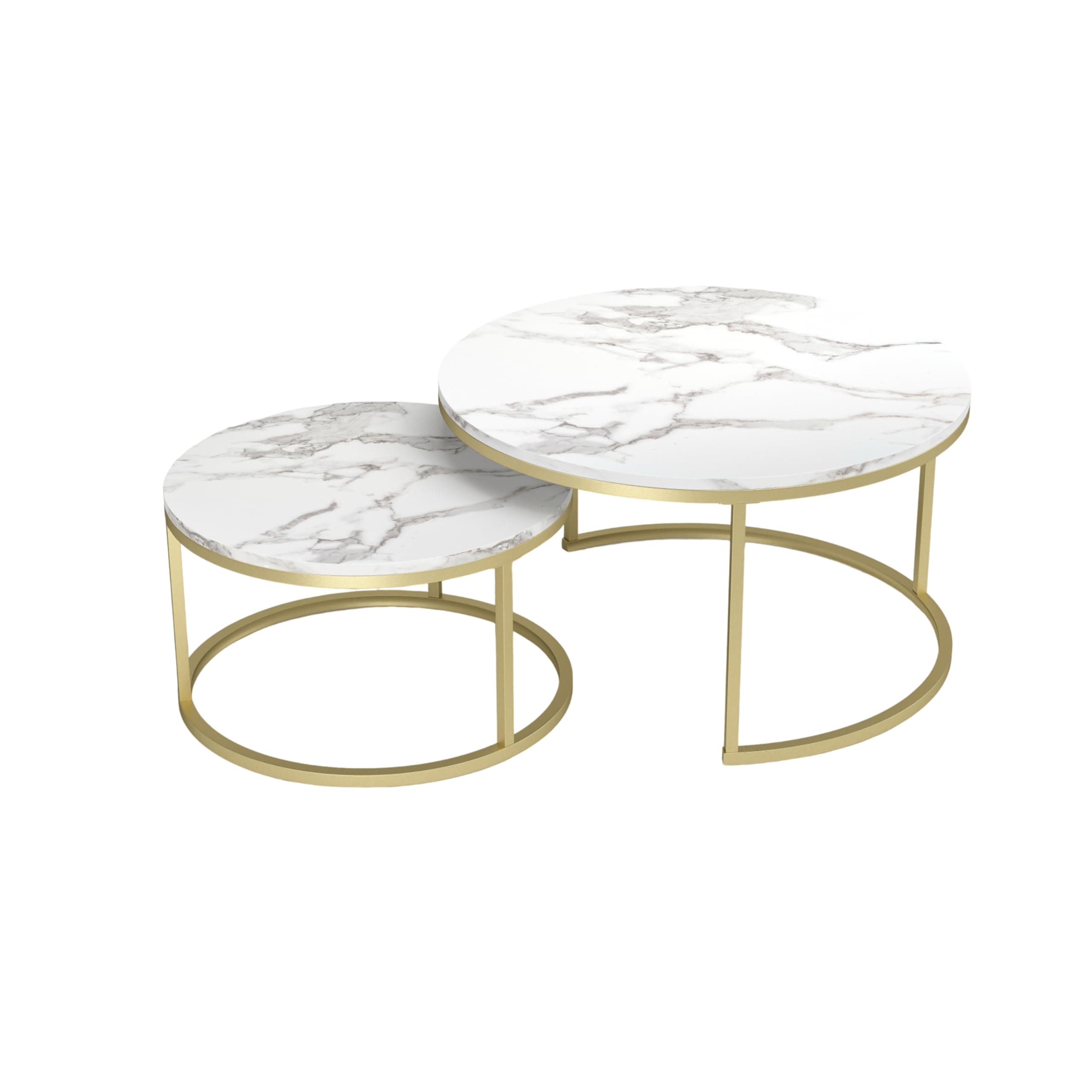 Juego de mesas de centro redondas blancas con detalles dorados