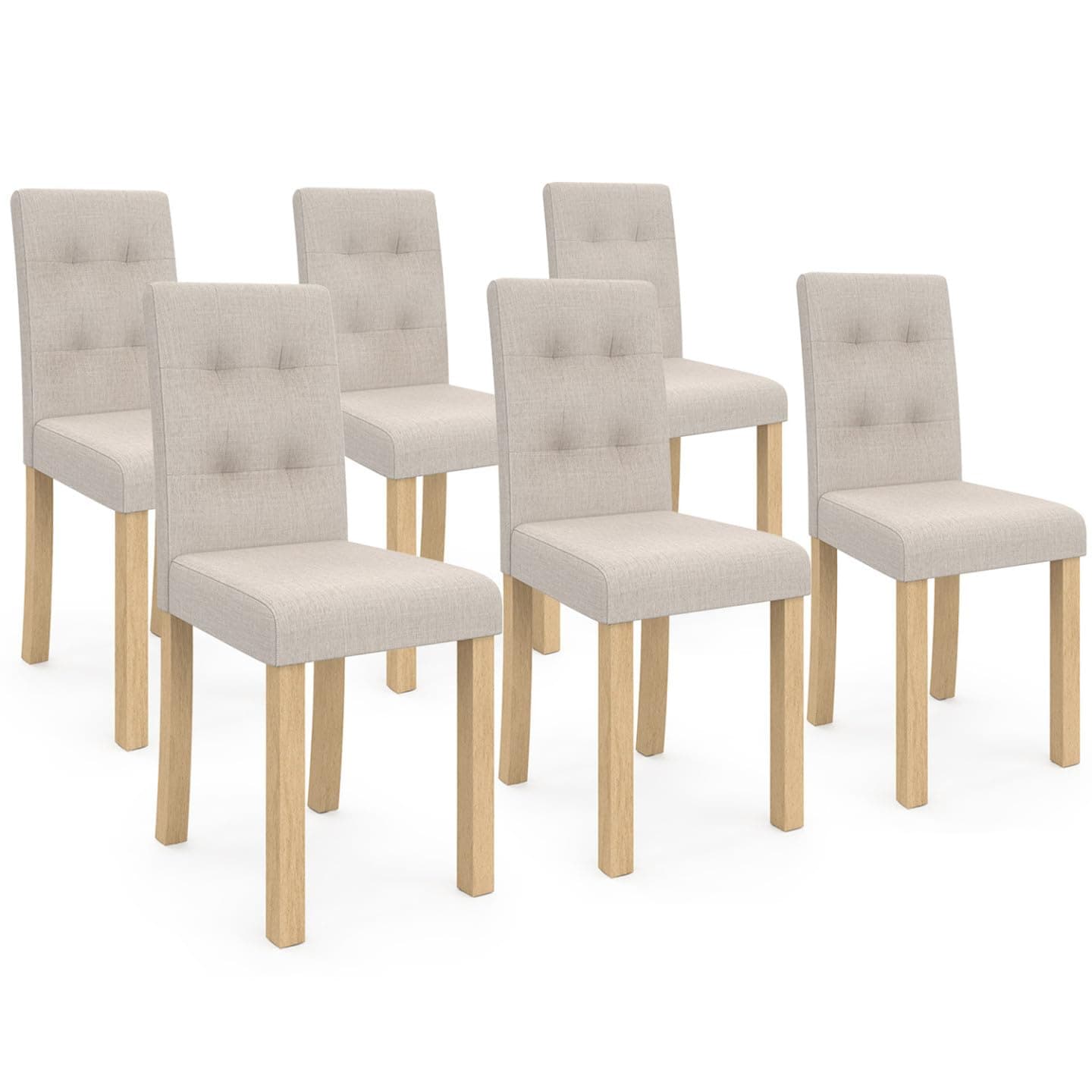 Set de 6 sillas de comedor tapizadas en beige con patas de madera