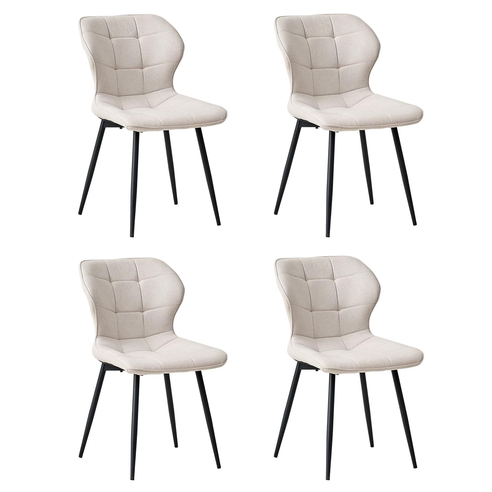 Set de 4 sillas de comedor tapizadas en beige con patas de metal negro