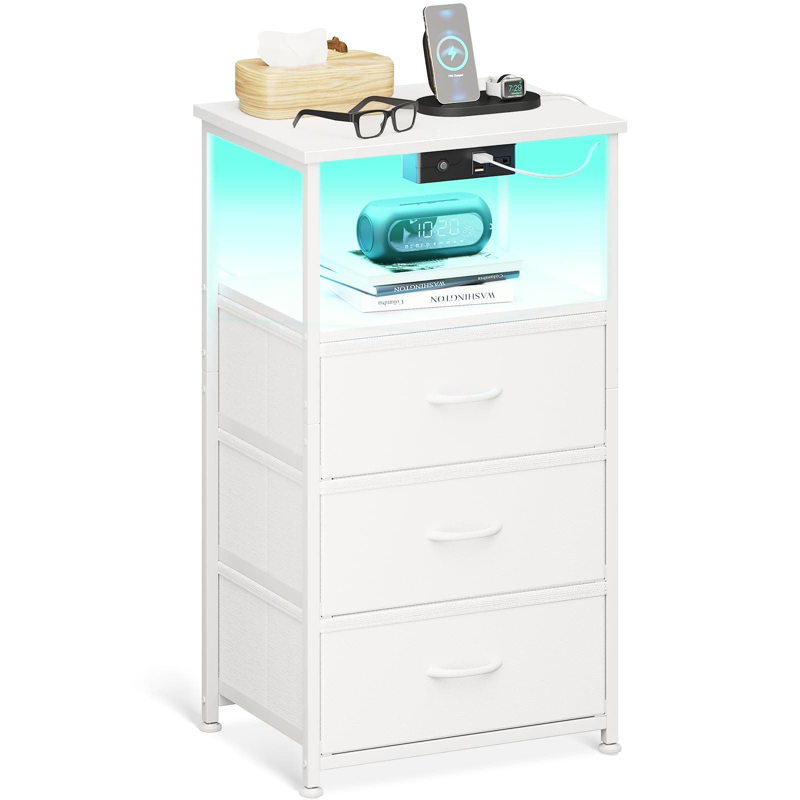 Mesita de noche blanca con cajones