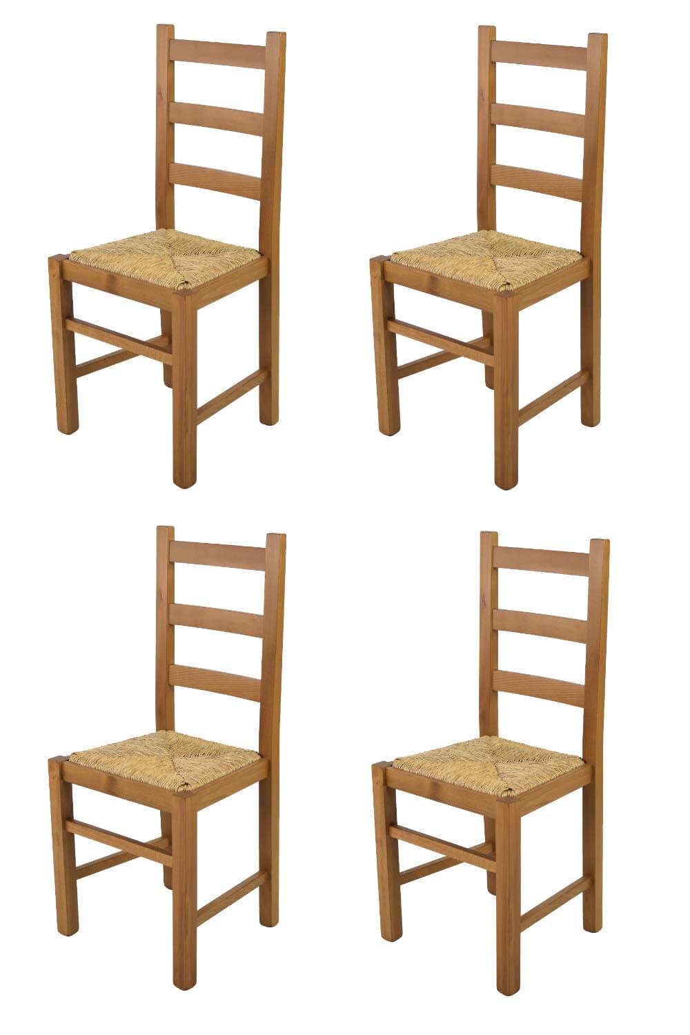 Silla de comedor rústica de madera y asiento de enea