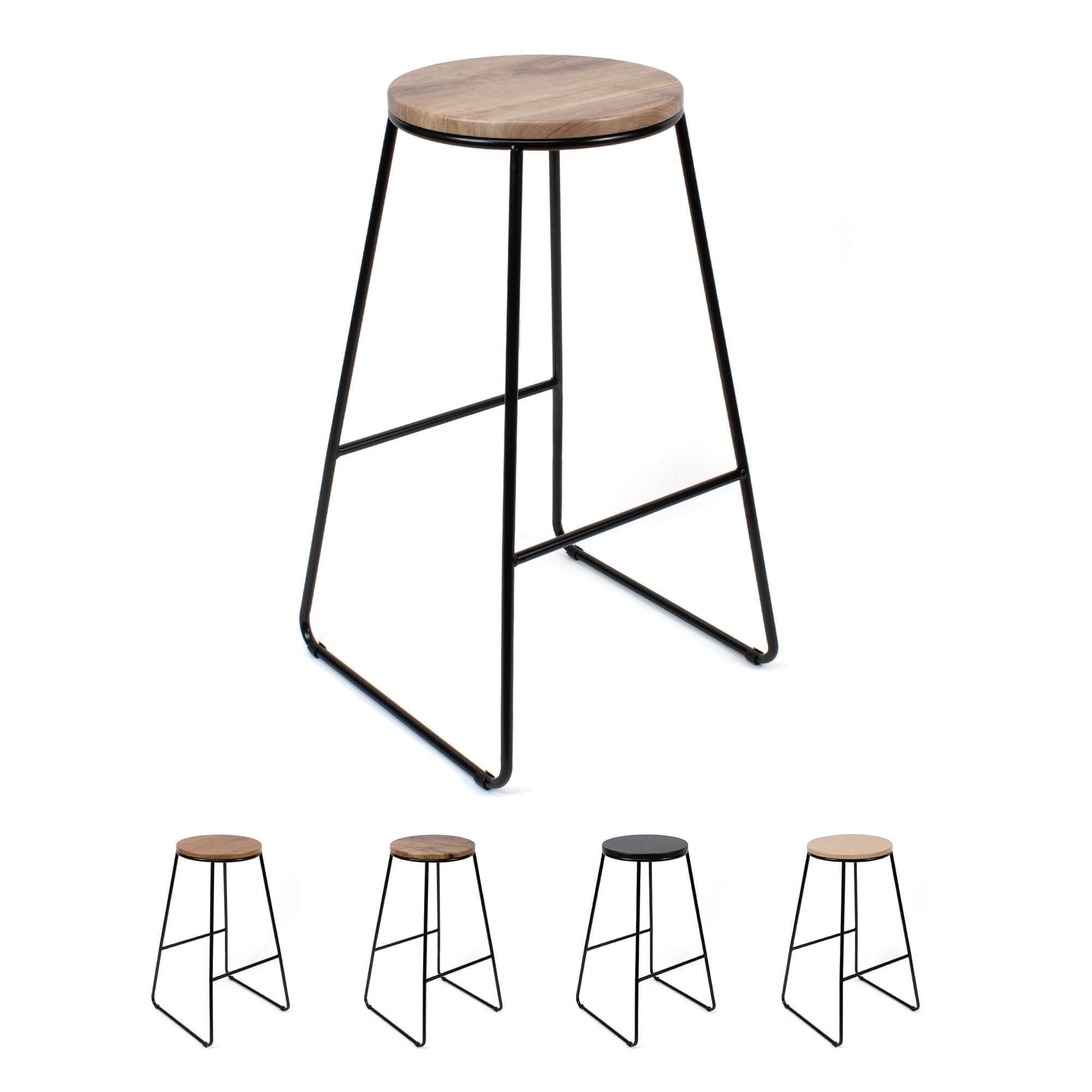 Taburete alto de madera clara y metal negro