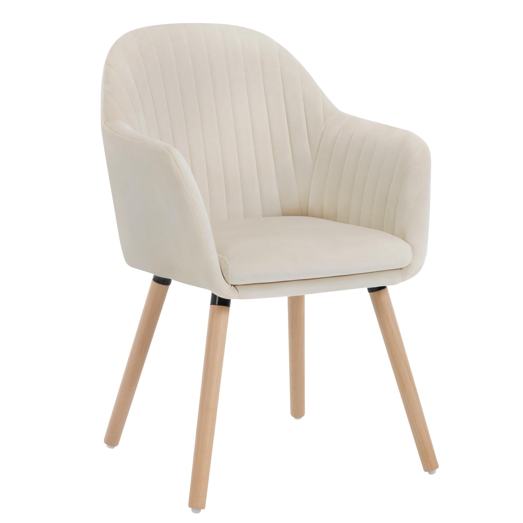 Silla tapizada en terciopelo beige con patas de madera