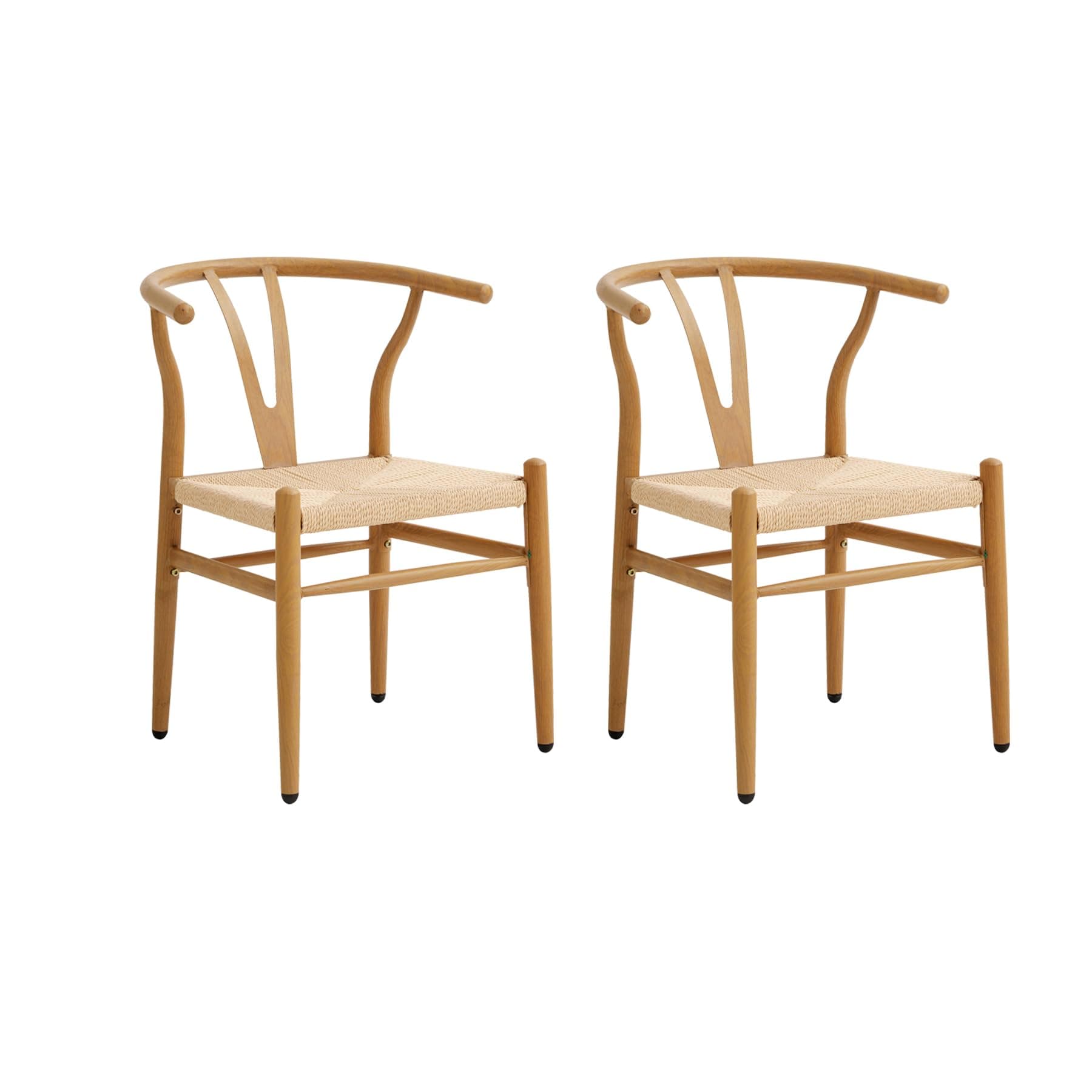 Silla Wishbone de madera clara y asiento de ratán