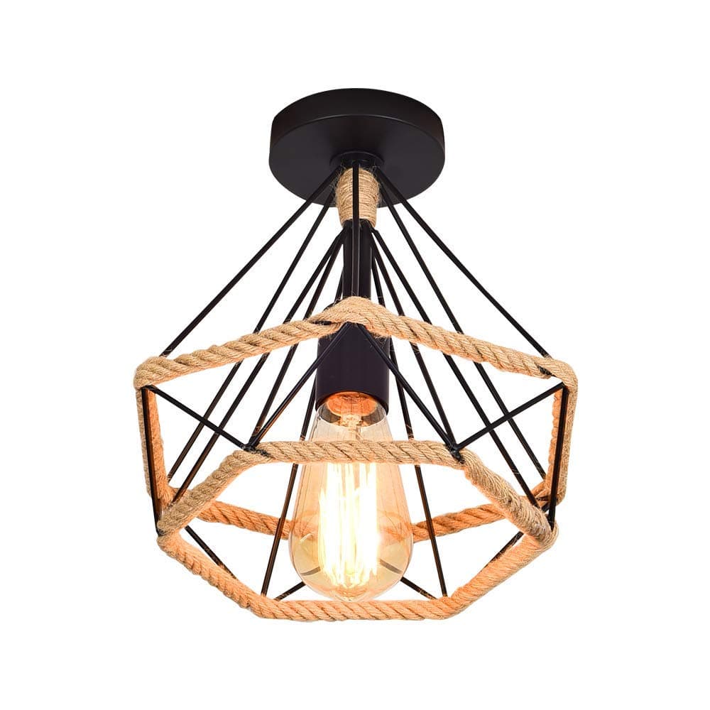 Lámpara de techo colgante de cuerda y metal negro