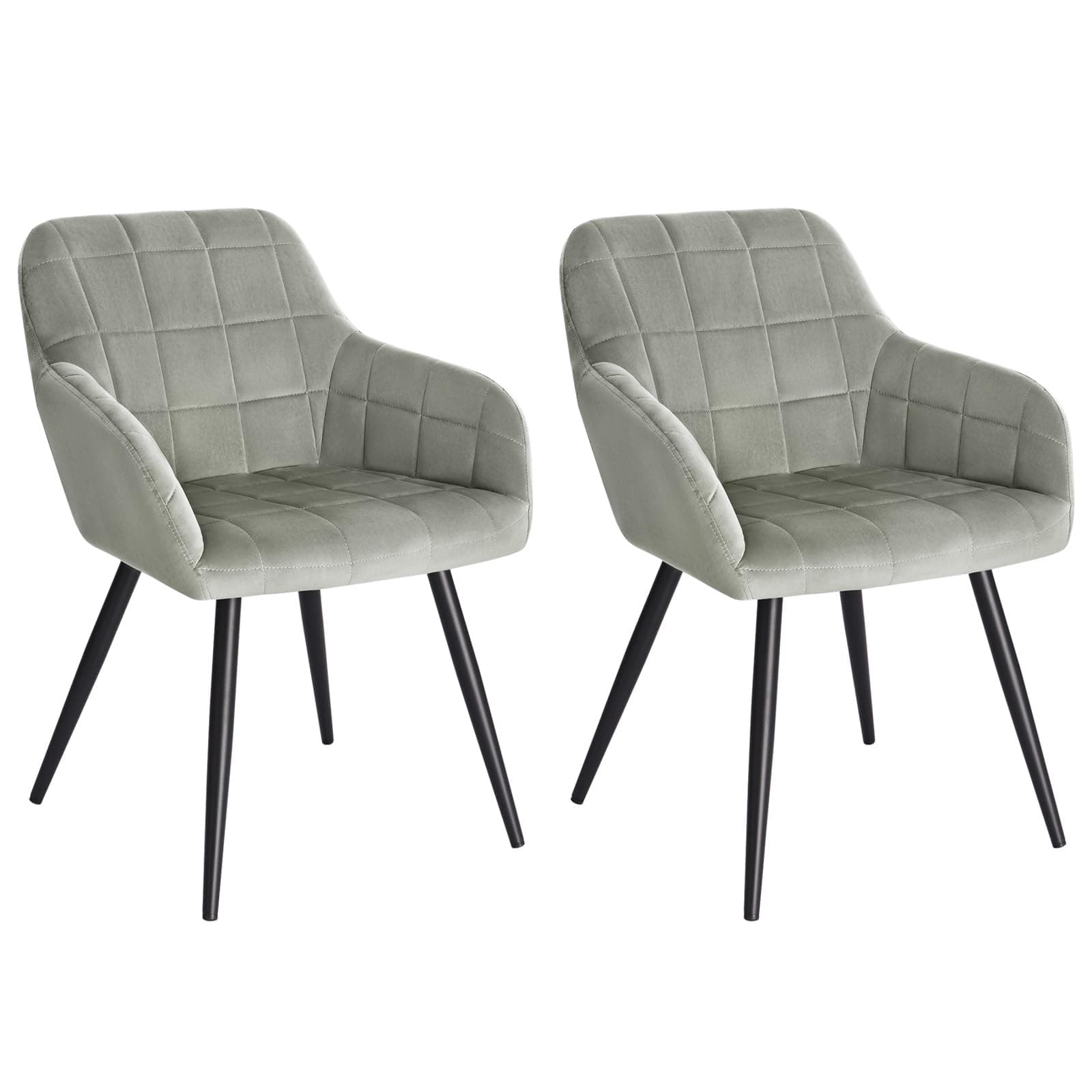 Silla de comedor tapizada gris con patas de metal negro