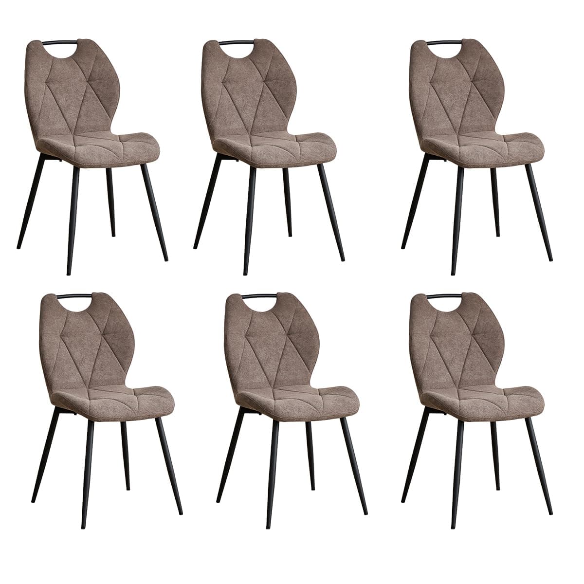 Silla de Comedor Tapizada en Tela Marrón con Patas de Metal Negras