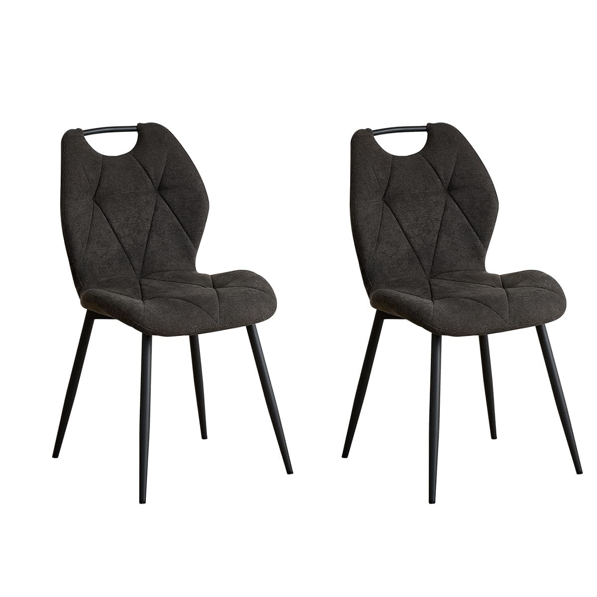 Sillas de comedor tapizadas en gris oscuro con patas de metal