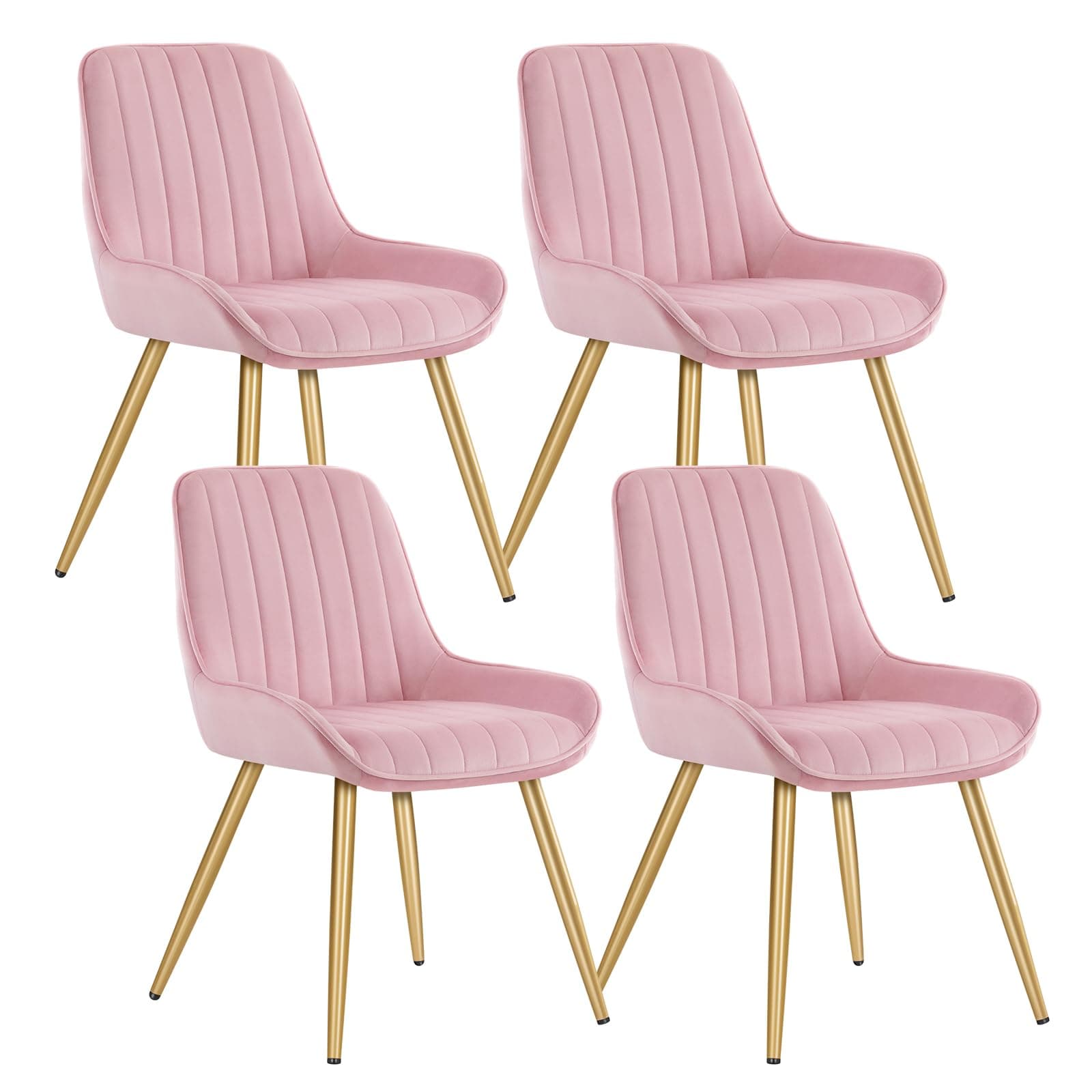 Silla de Comedor Tapizada en Terciopelo Rosa con Patas Doradas
