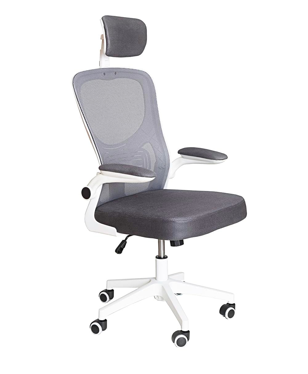 Silla de oficina ergonómica gris y blanca