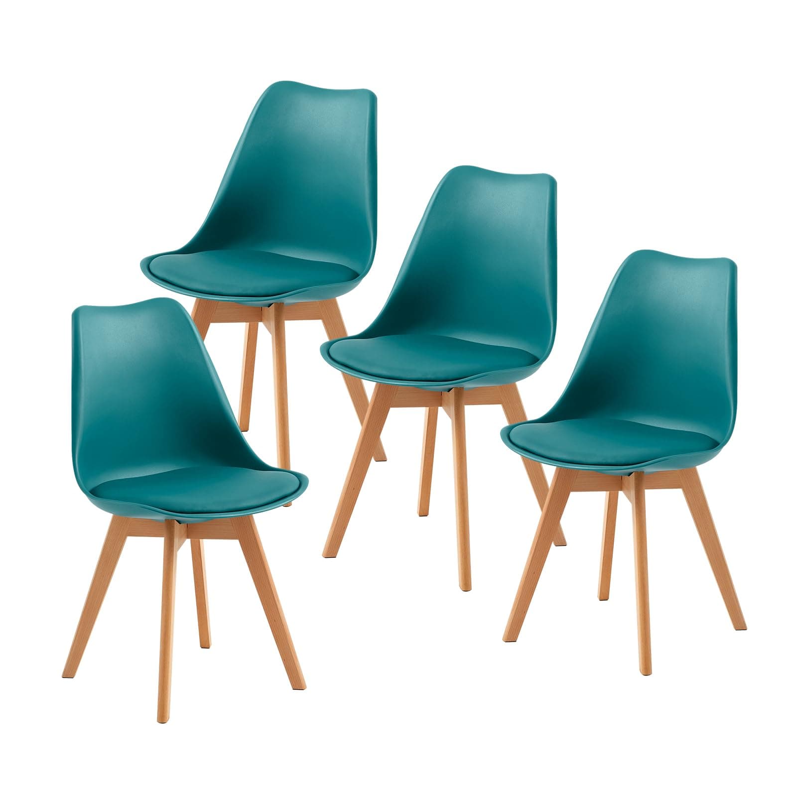 Sillas de comedor turquesa con patas de madera estilo nórdico (Set de 4)