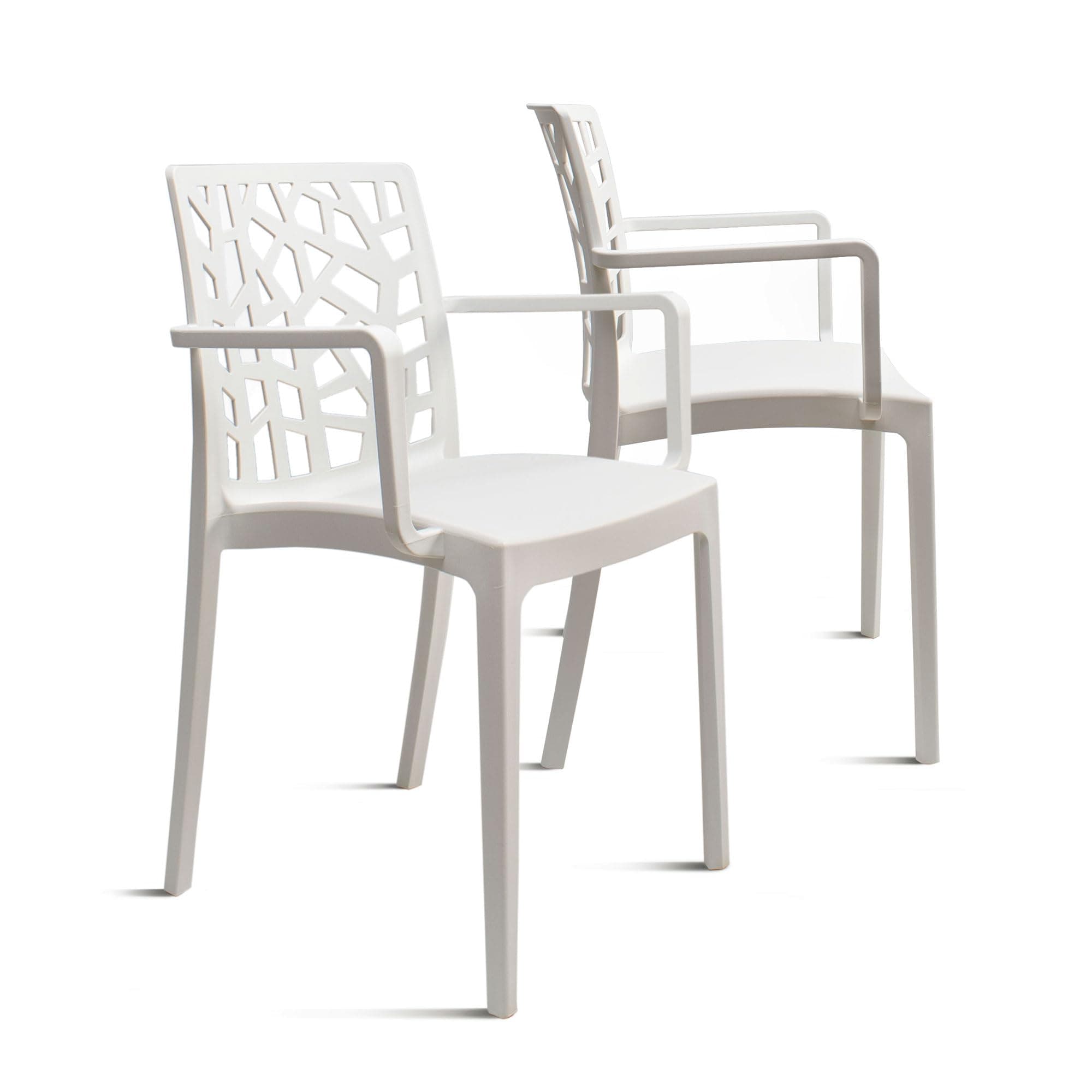 Silla de comedor de plástico blanco con diseño geométrico