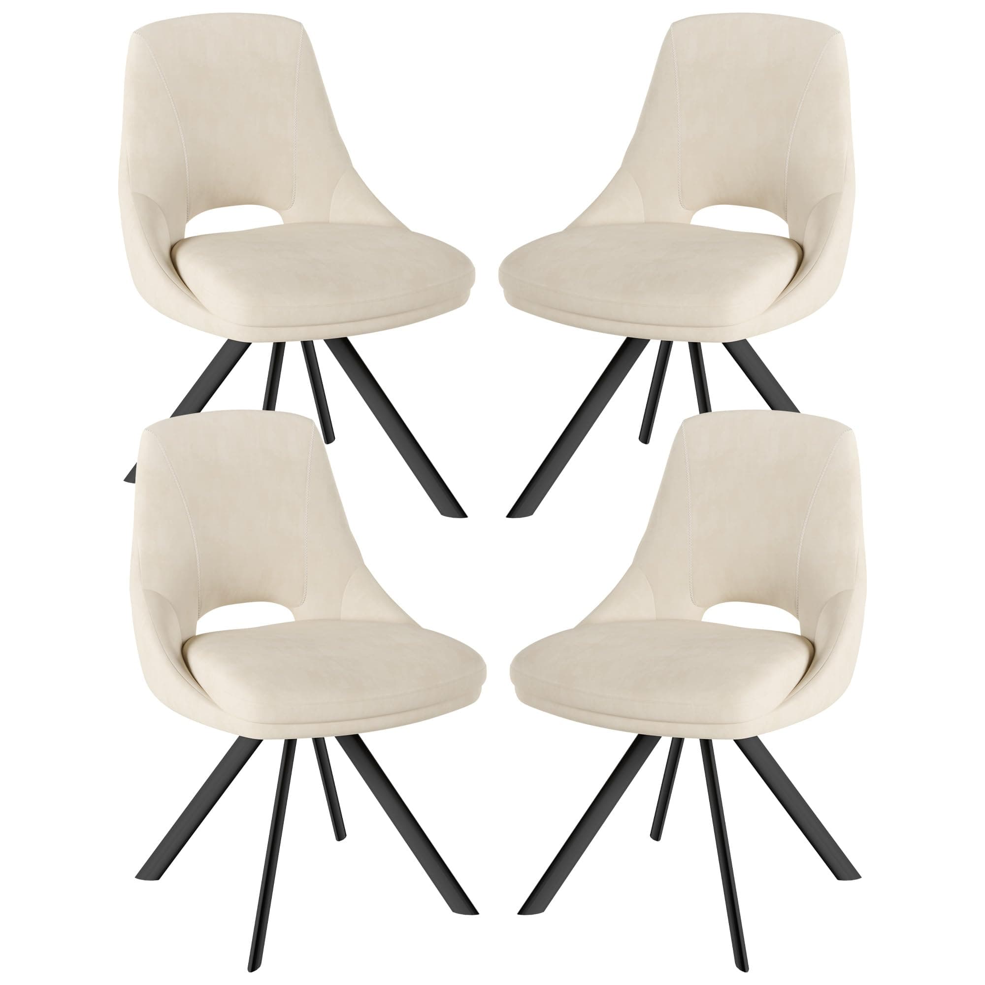 Silla de comedor tapizada en beige con base metálica negra