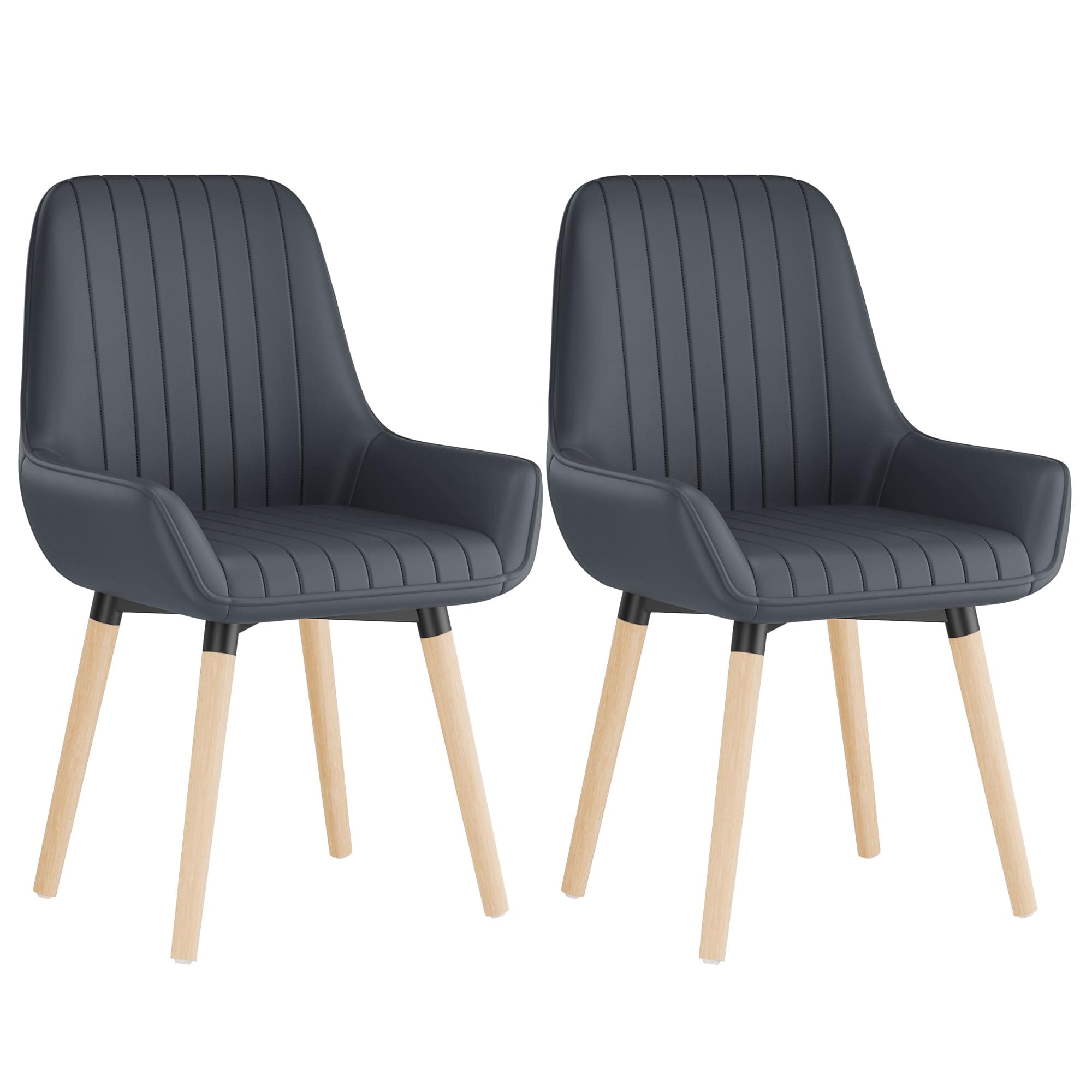 Pack de 2 Sillas de comedor tapizadas en gris con patas de madera clara