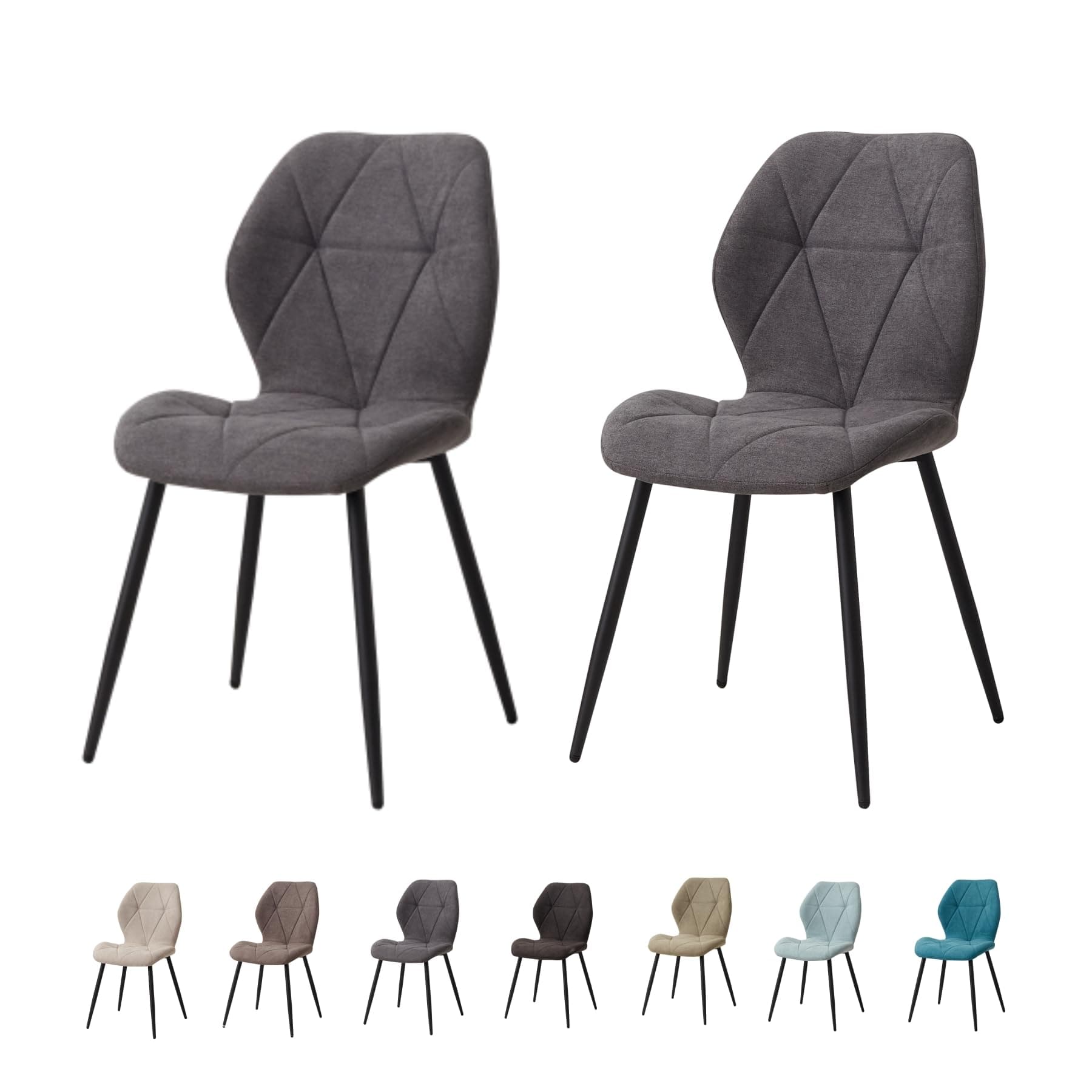 Silla de Comedor Tapizada Gris con Patas Metálicas Negras