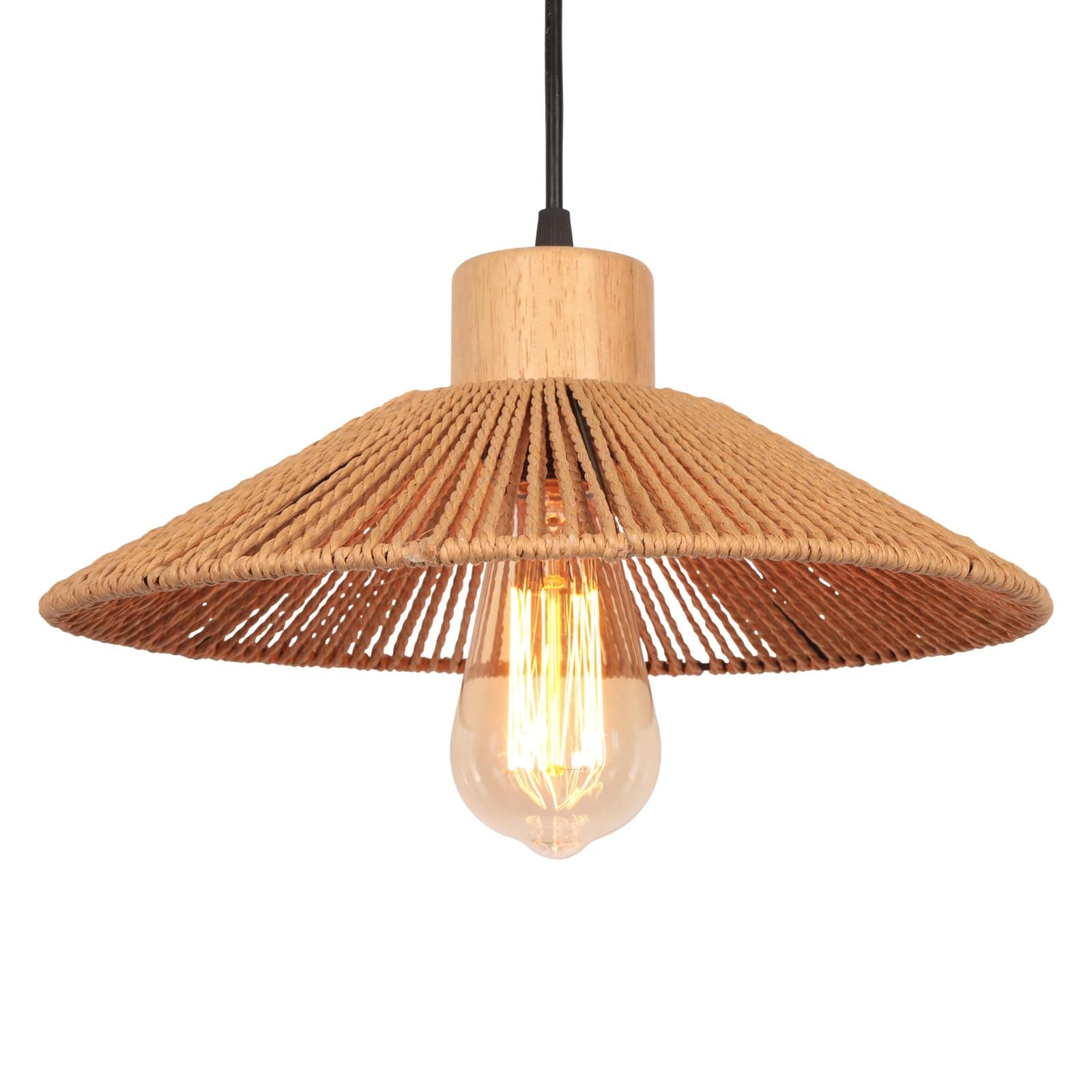 Lámpara colgante de cuerda natural y madera