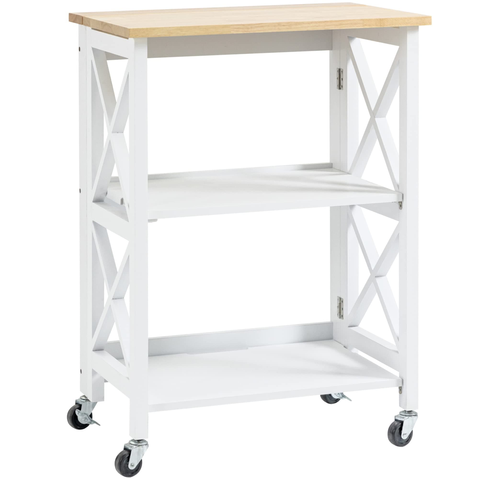 Carrito de cocina con ruedas de madera y blanco