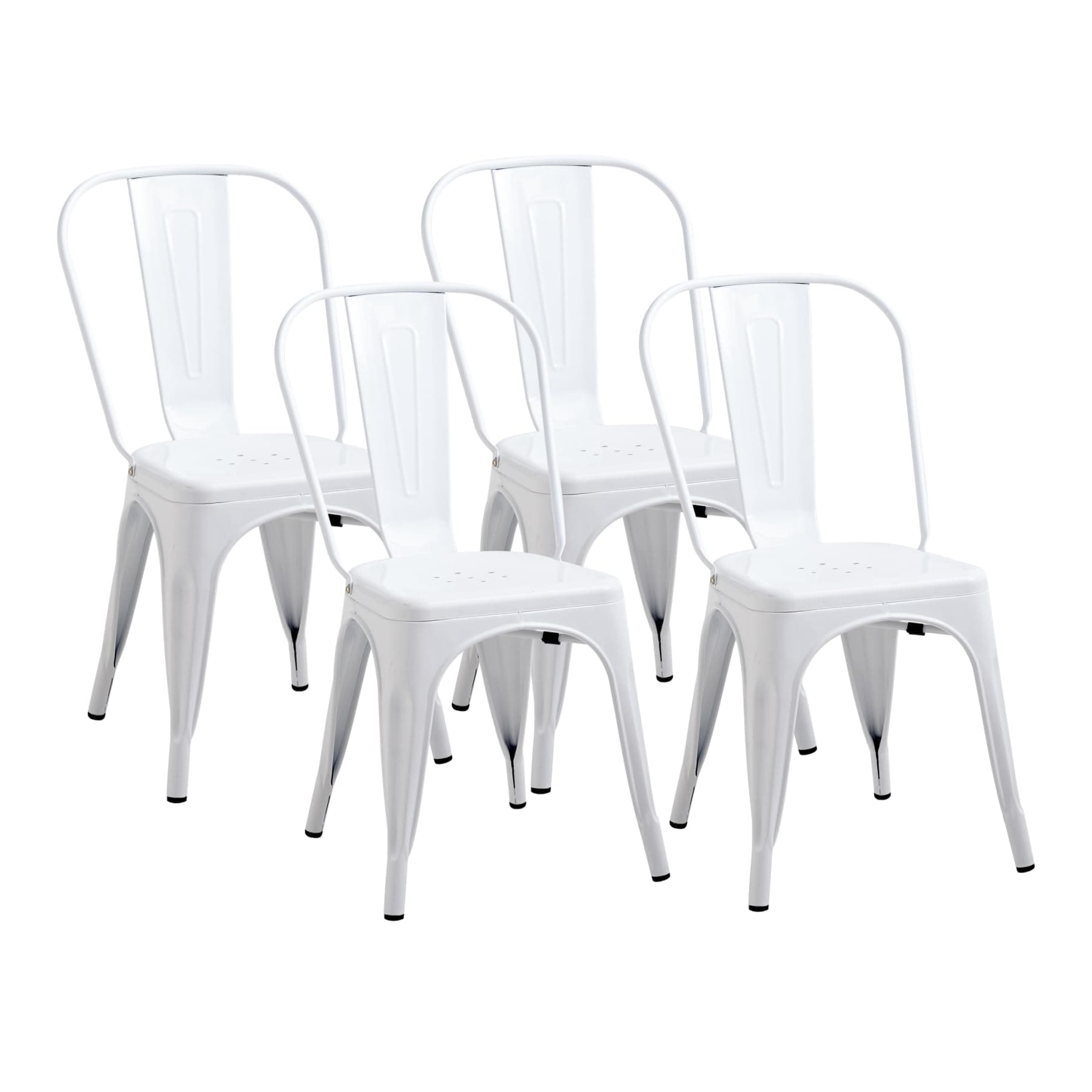 Set de 4 sillas de comedor industriales blancas de metal