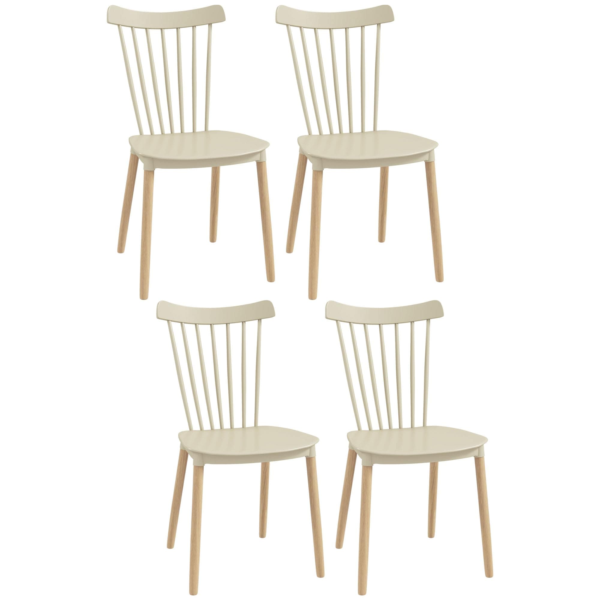 Silla de comedor Windsor beige con patas de madera clara