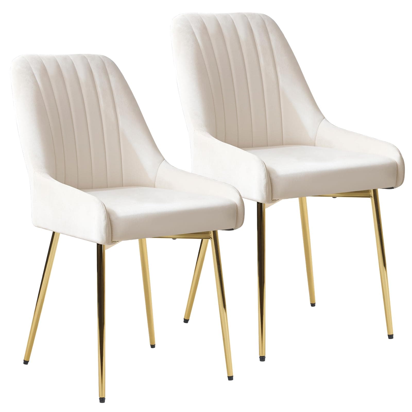 Silla de comedor tapizada en terciopelo blanco con patas doradas