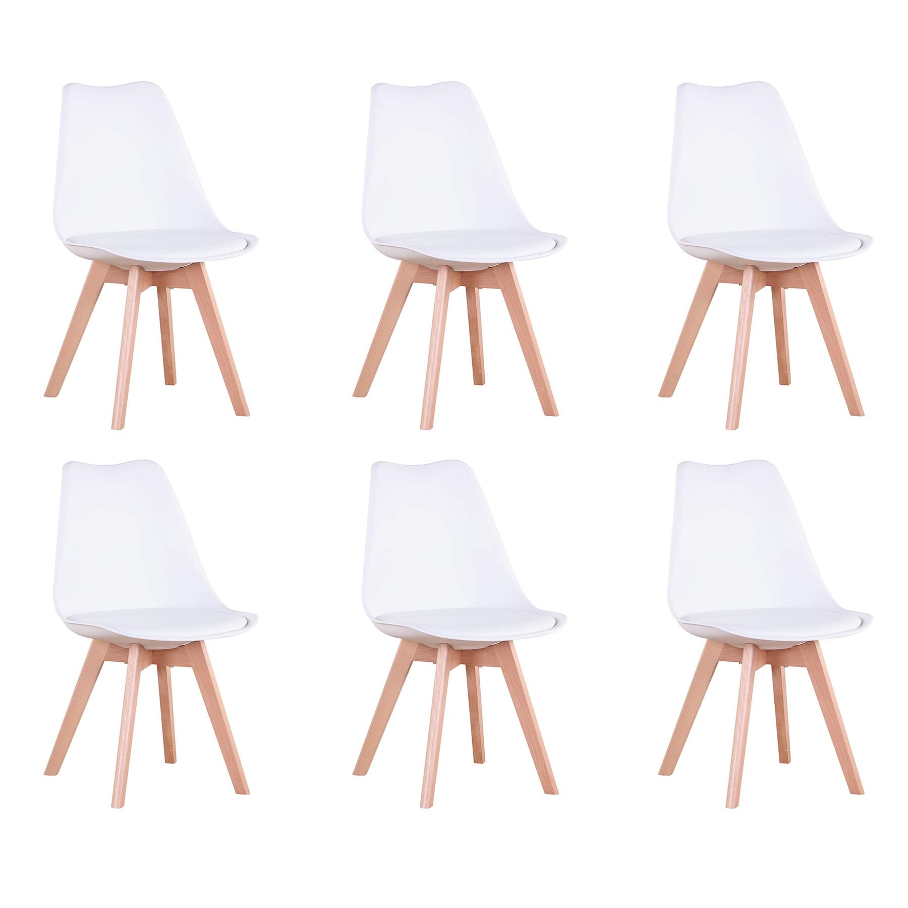 Silla de comedor Tulip blanca con patas de madera clara