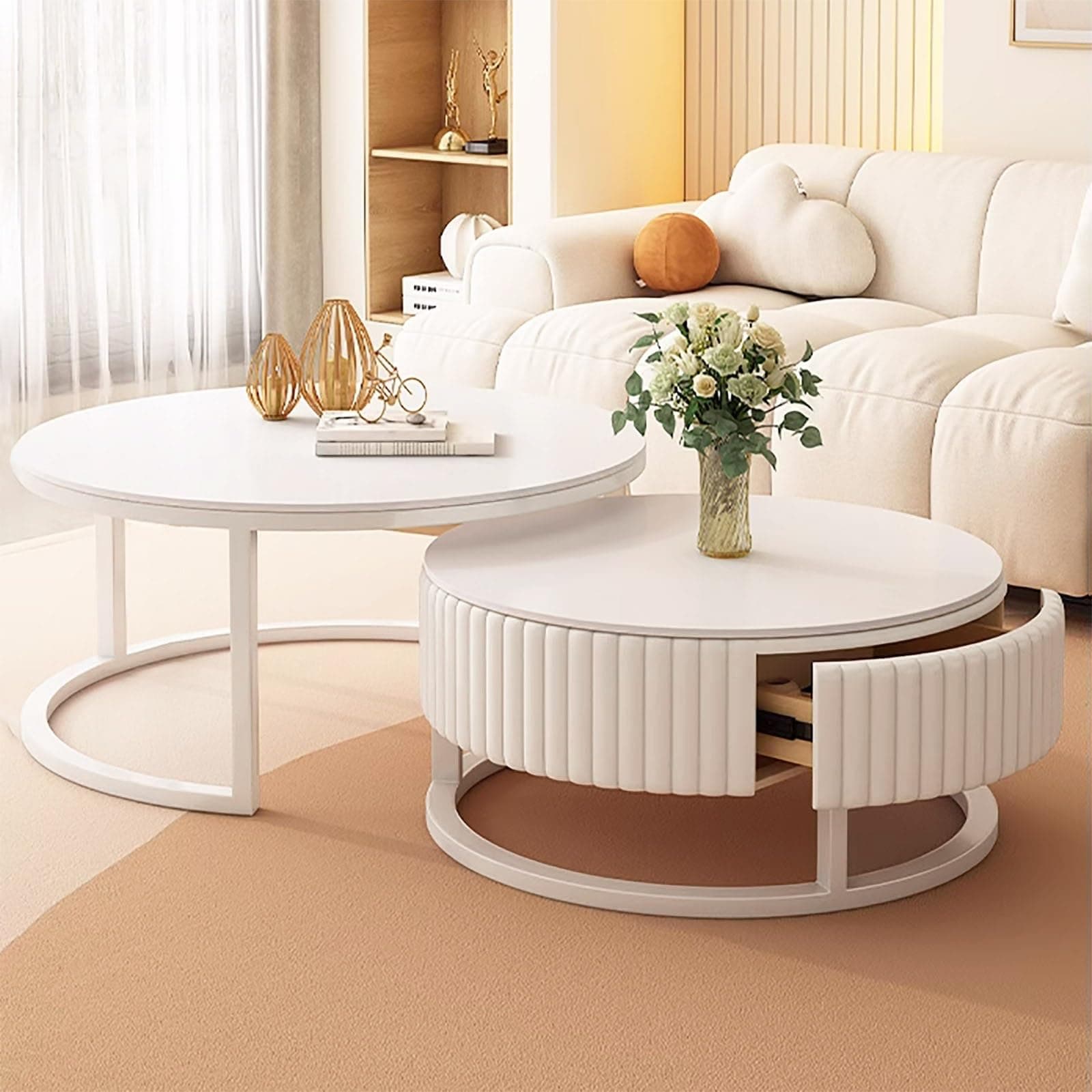 Juego de mesas de centro redondas blancas modernas