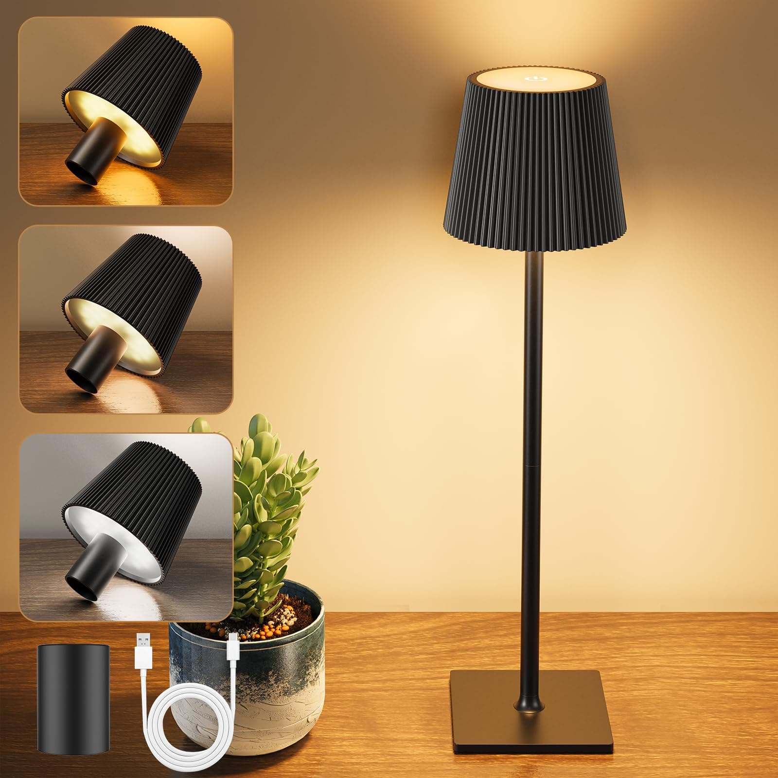 lámpara mesa led negra, lámpara de noche moderna