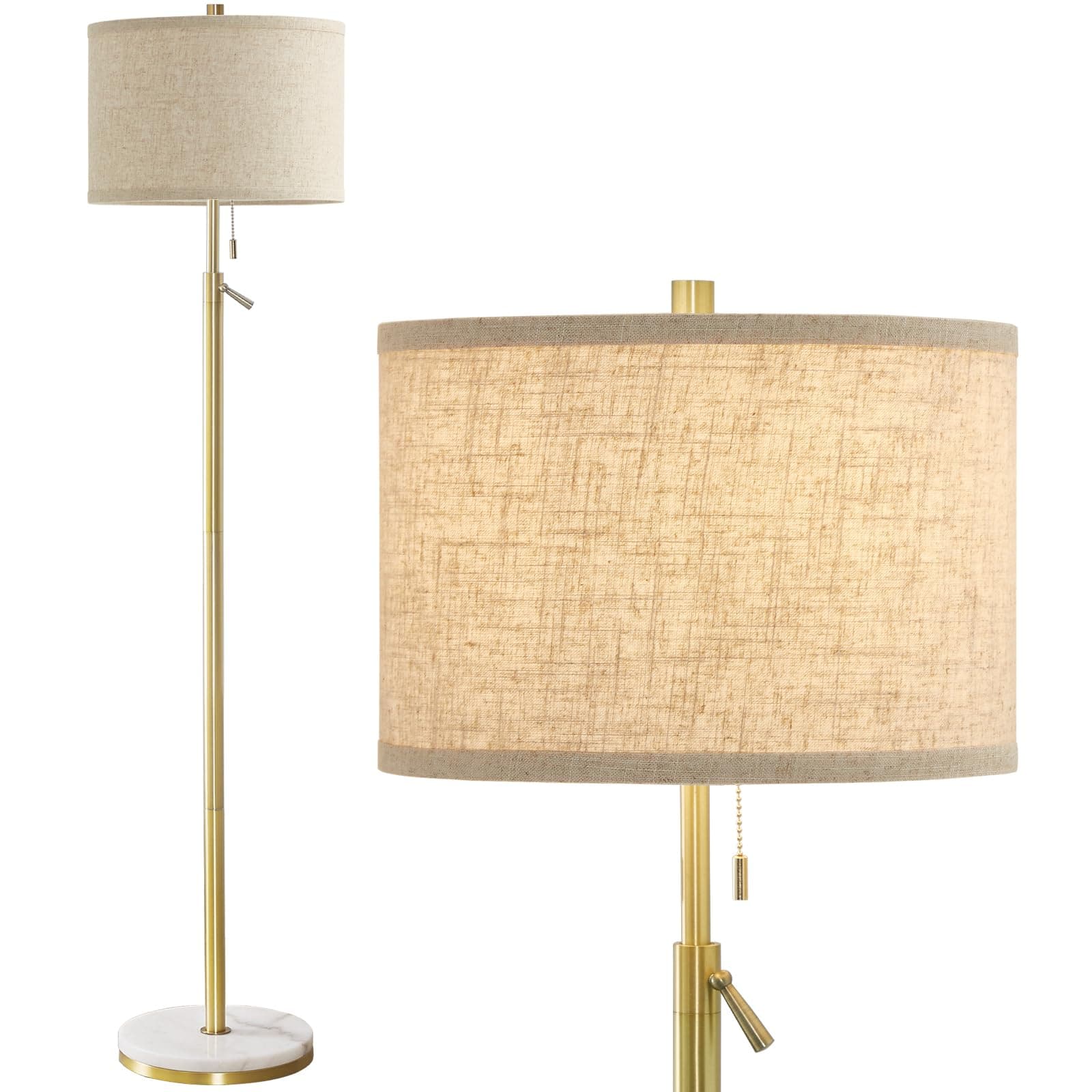 Lámpara de pie beige y dorada